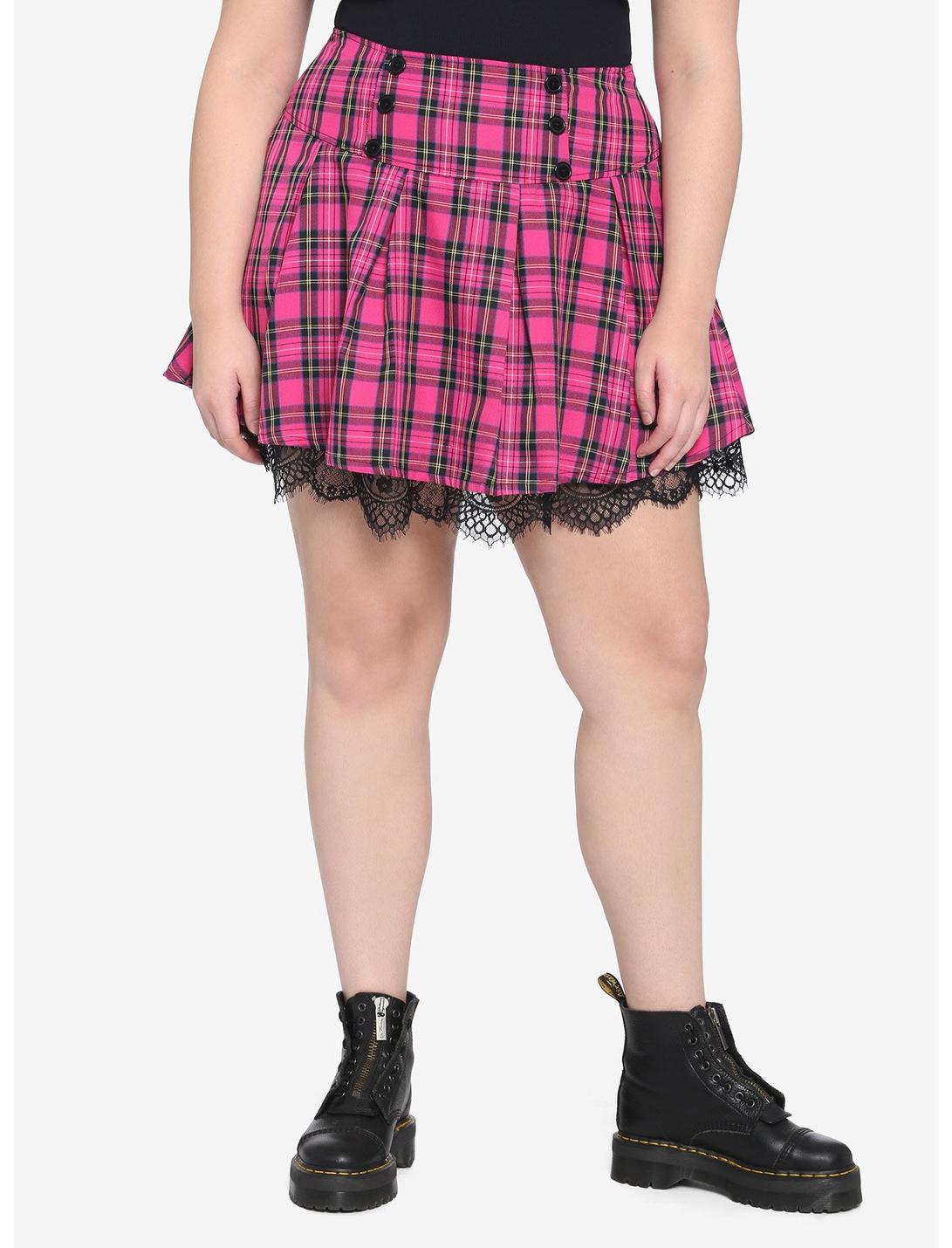 Pink Tartan Lace Trim Pleated Skirt Plus Size | Hot Topic