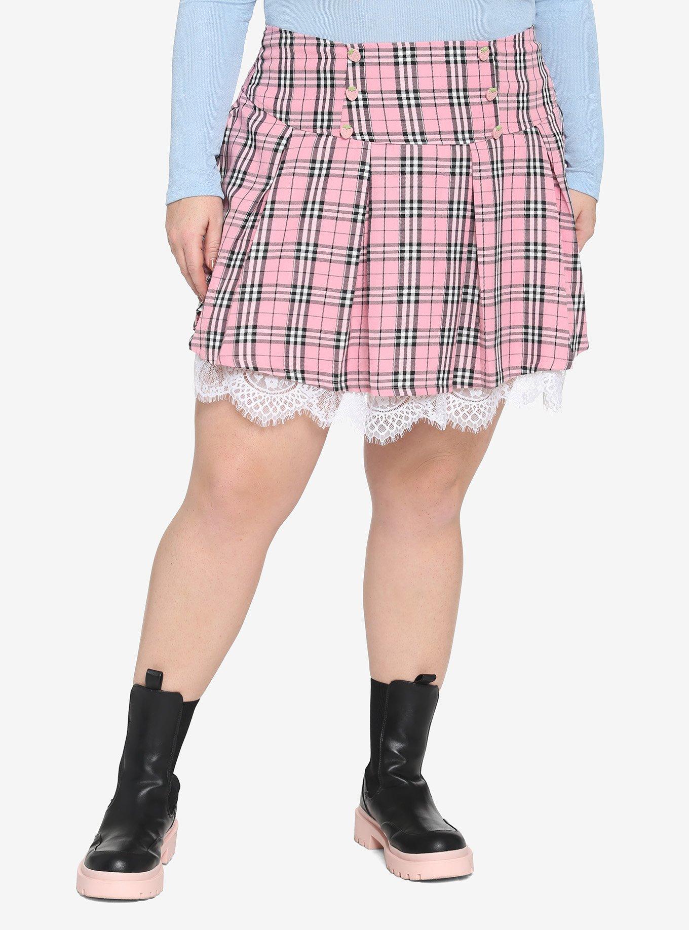 Pink Plaid Strawberry Lace Trim Skirt Plus Size Hot Topic