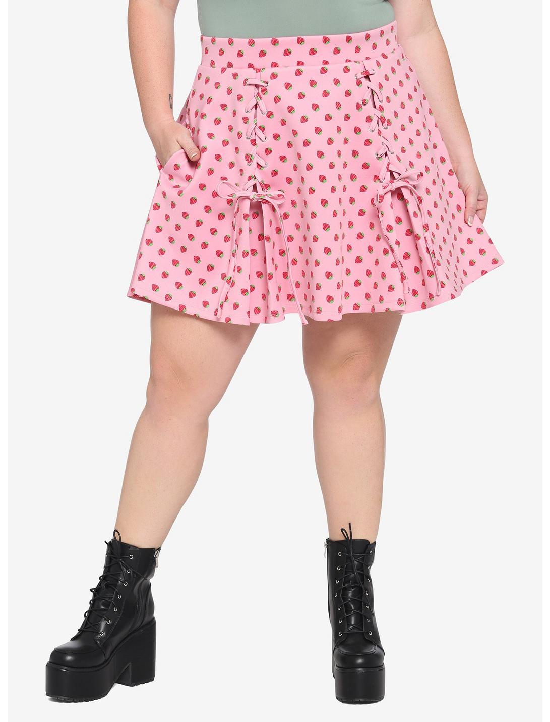 Strawberry Lace-Up Skirt Plus Size, PINK, hi-res