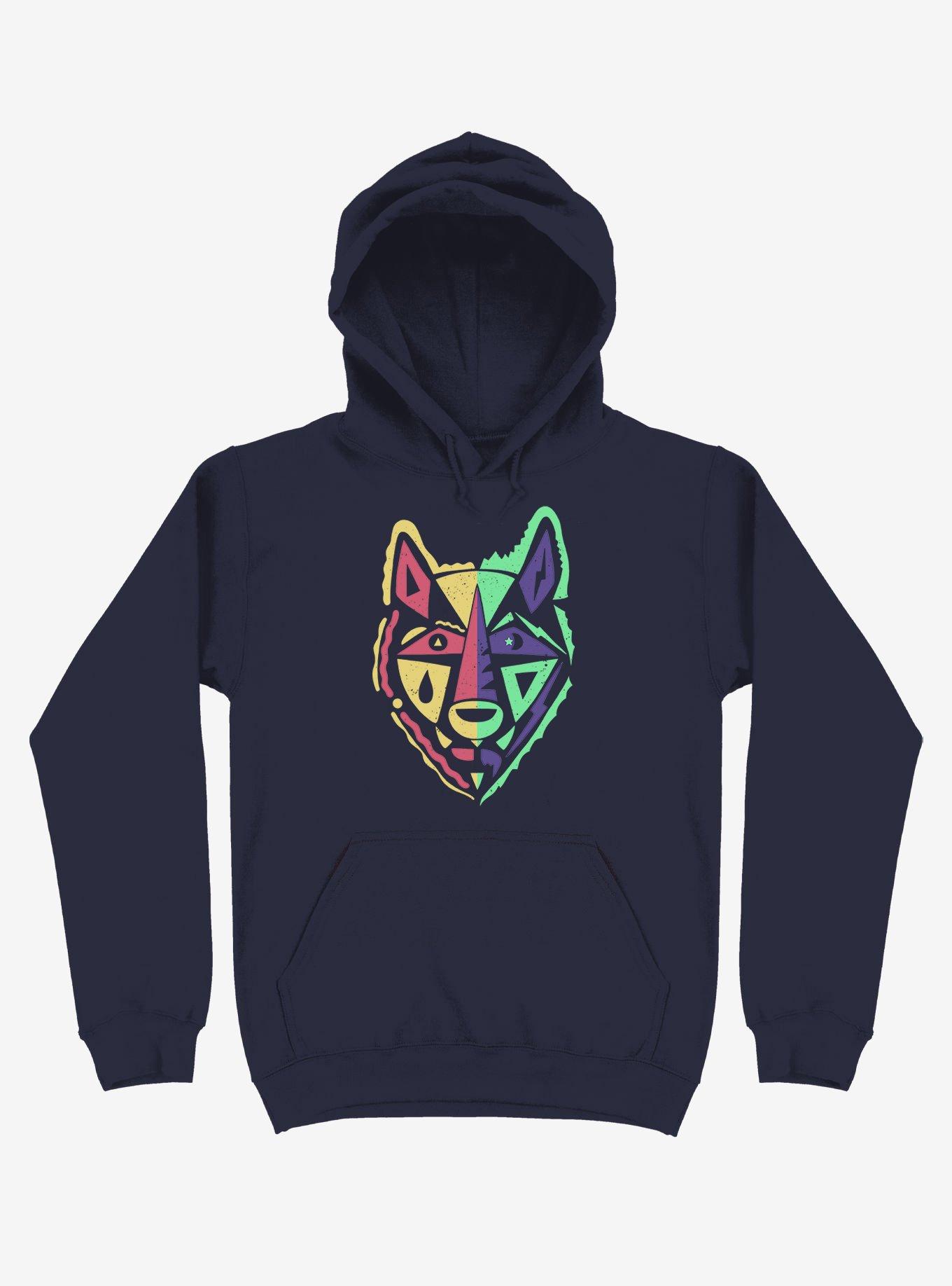 Day And Night Wolf Art Hoodie, NAVY, hi-res