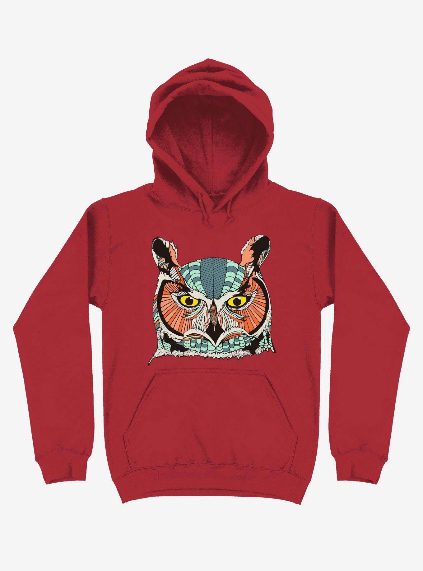 Owl Art Hoodie, RED, hi-res