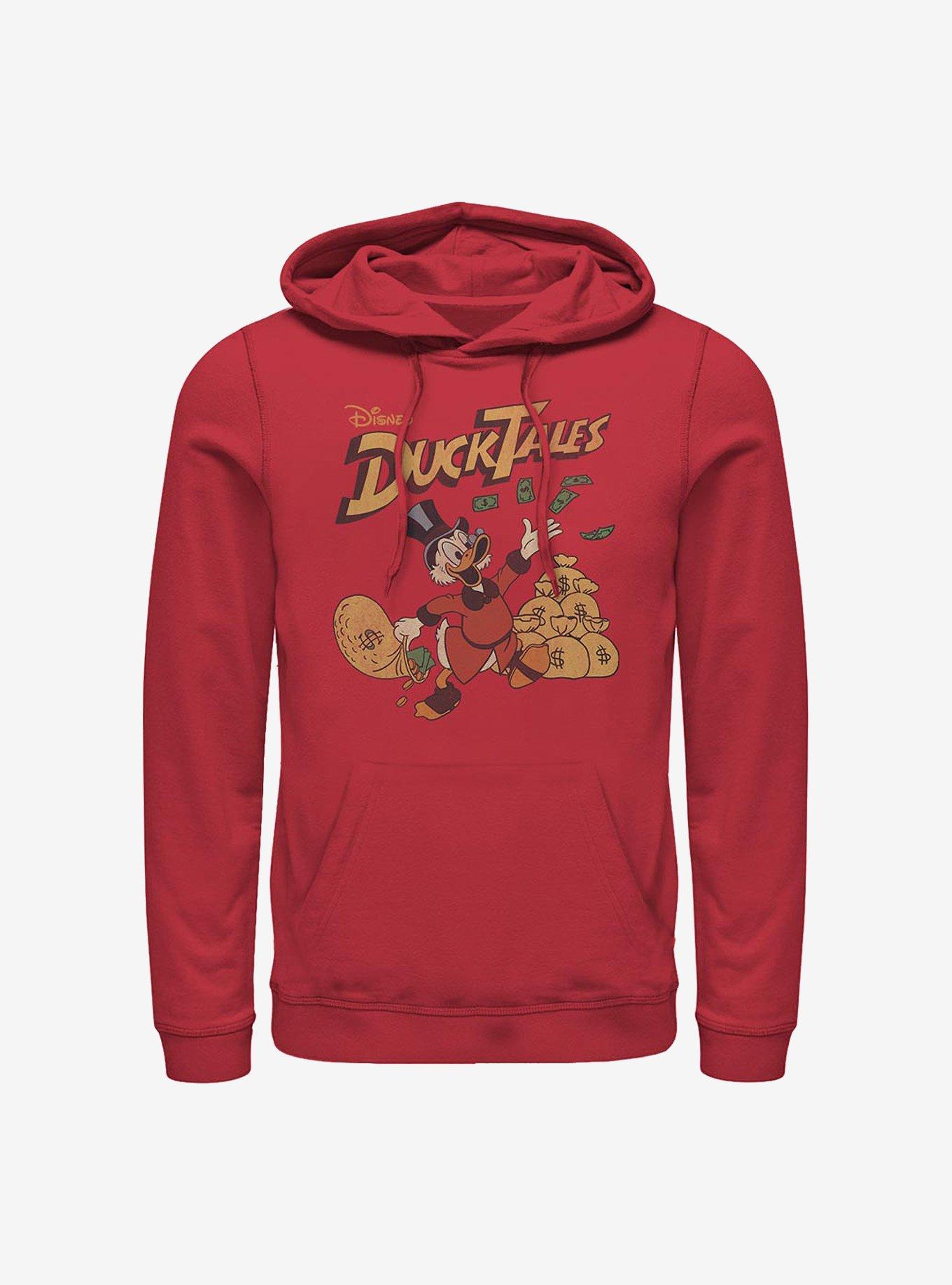 Disney Ducktales Scrooge Throwing Dollars Hoodie, RED, hi-res