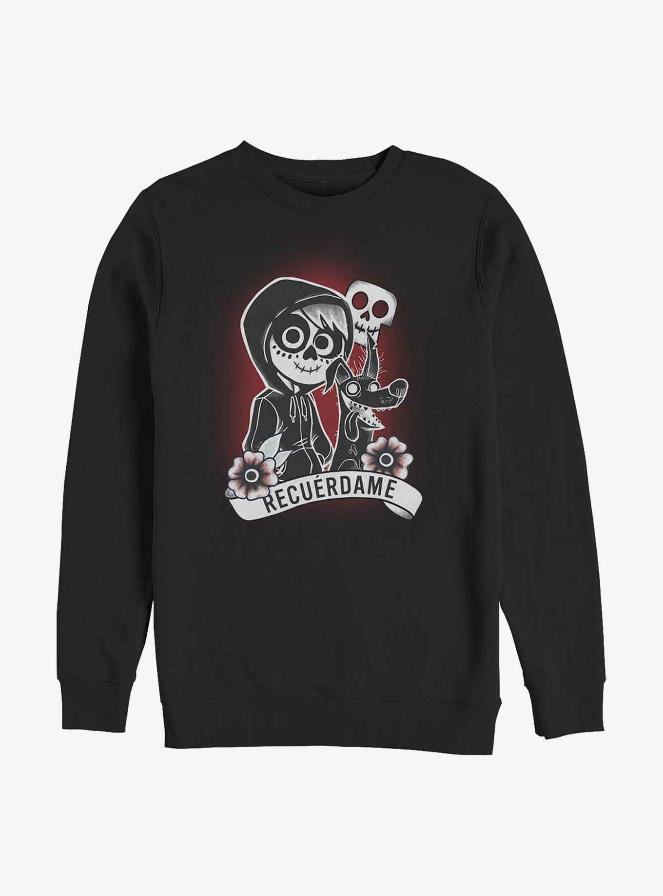 Disney Pixar Coco Recuerdame Tattoo Crew Sweatshirt, BLACK, hi-res