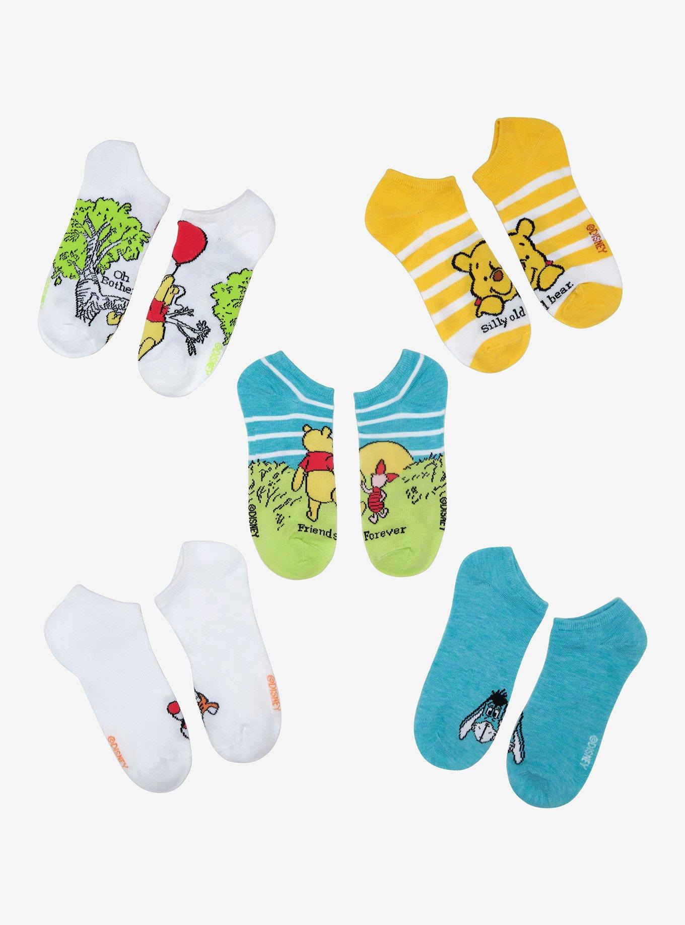 Disney Winnie The Pooh Colorful No-Show Socks 5 Pair, , hi-res