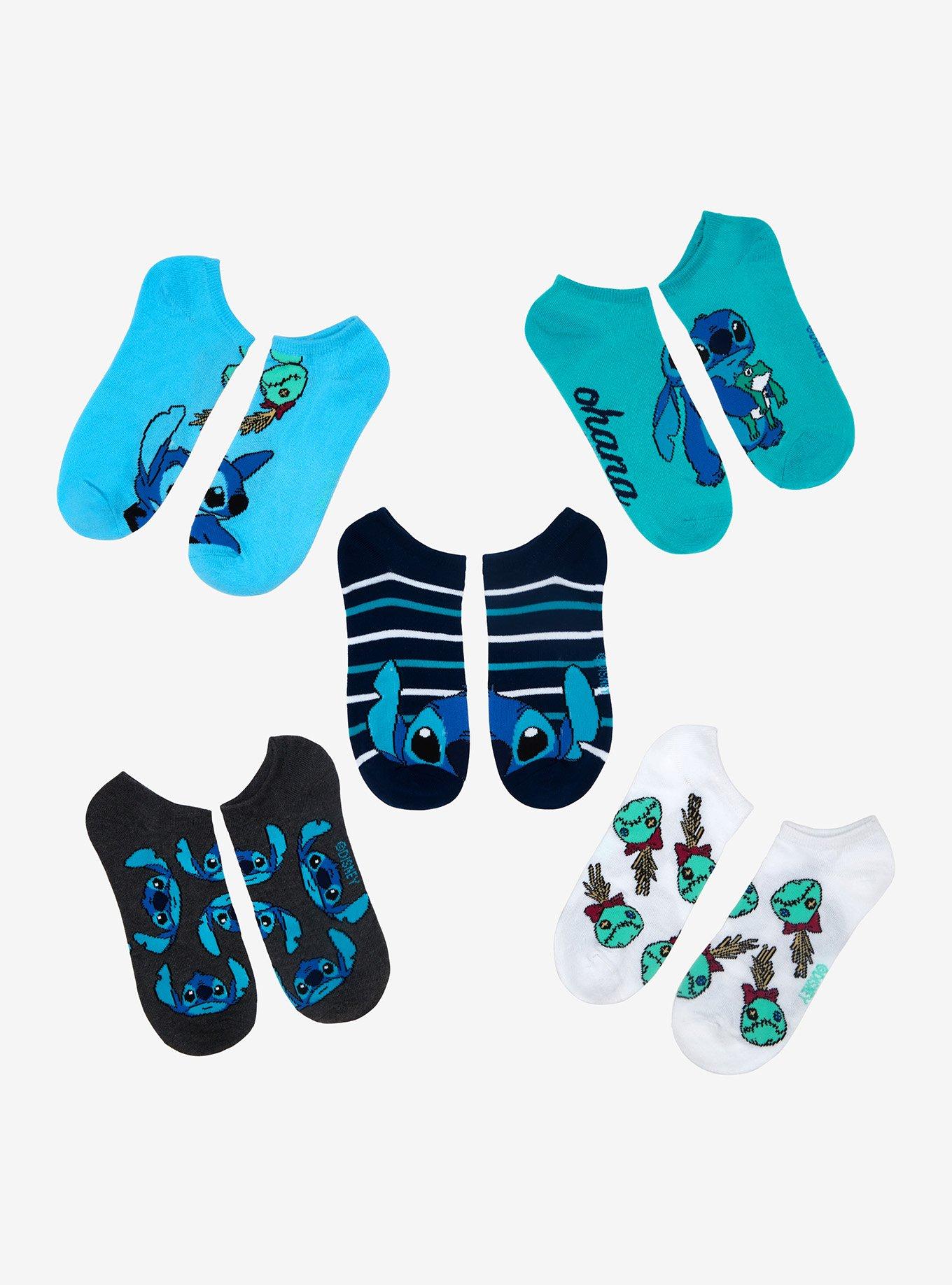 Disney Women's Lilo & Stitch 5 Pack No Show Socks, Assorted Blue