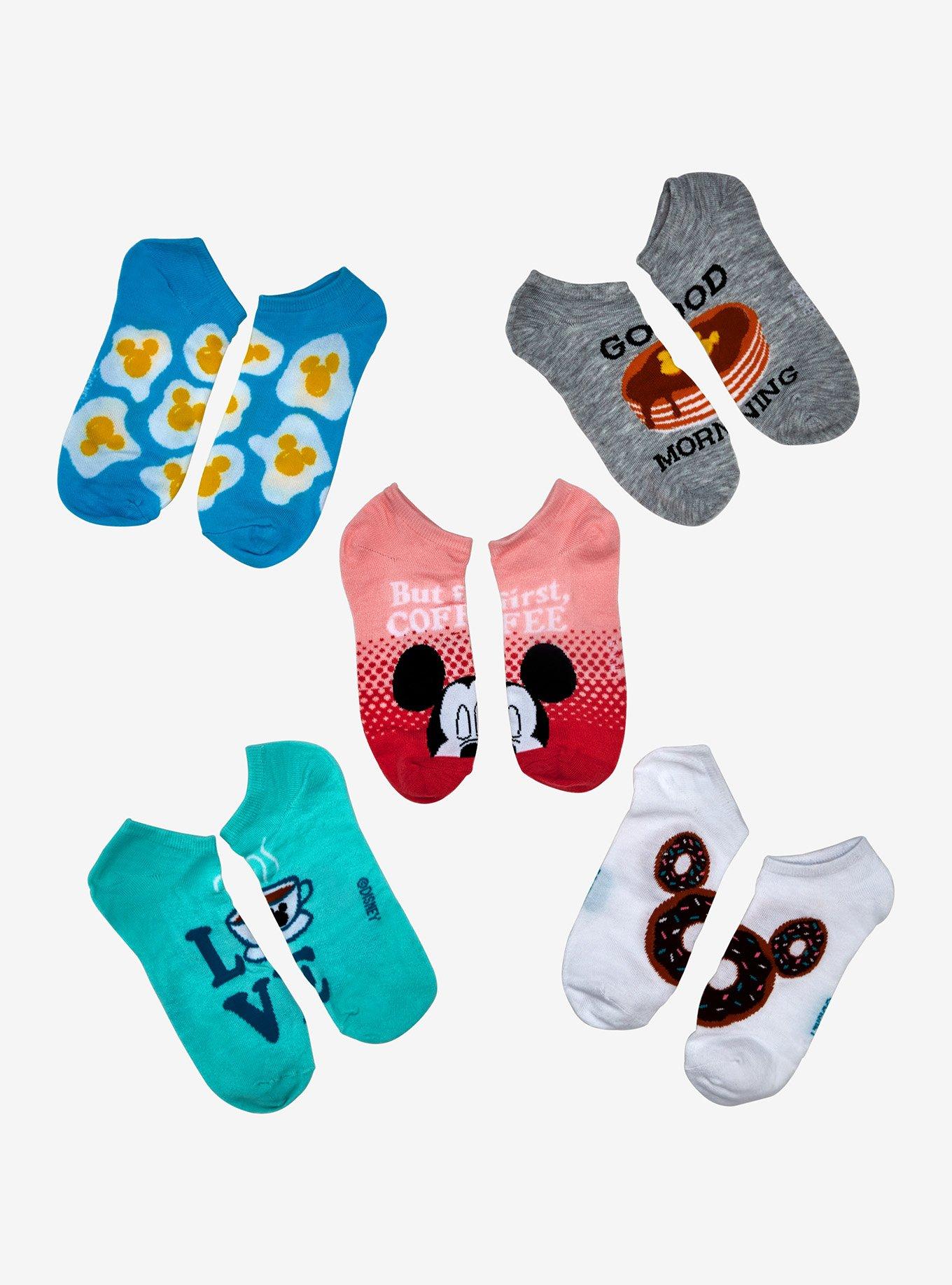 Disney Mickey Mouse Breakfast Foods No-Show Socks 5 Pair, , hi-res