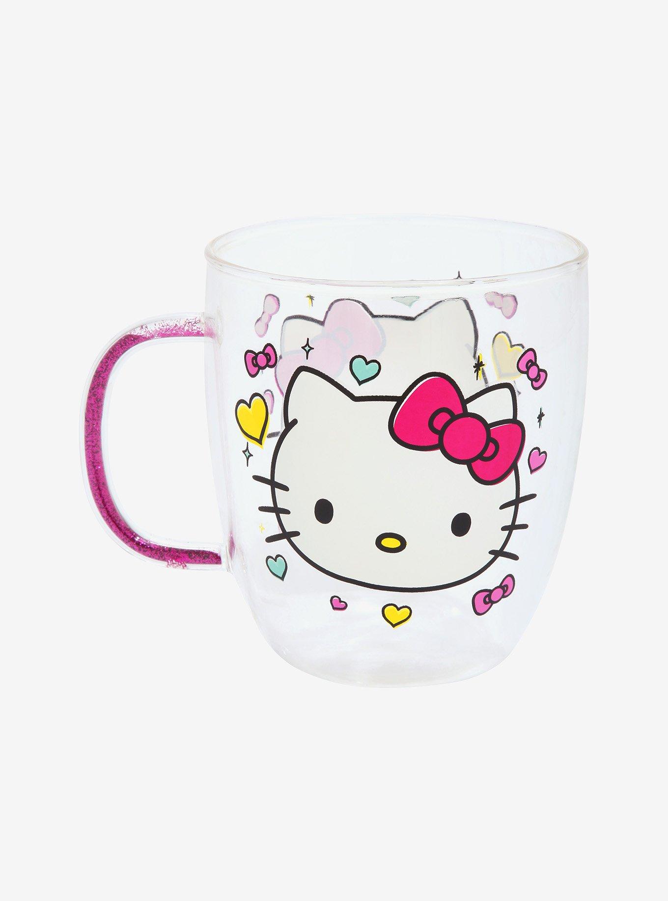 Sanrio Hello Kitty Bows & Hearts Glitter Handle Glass Mug