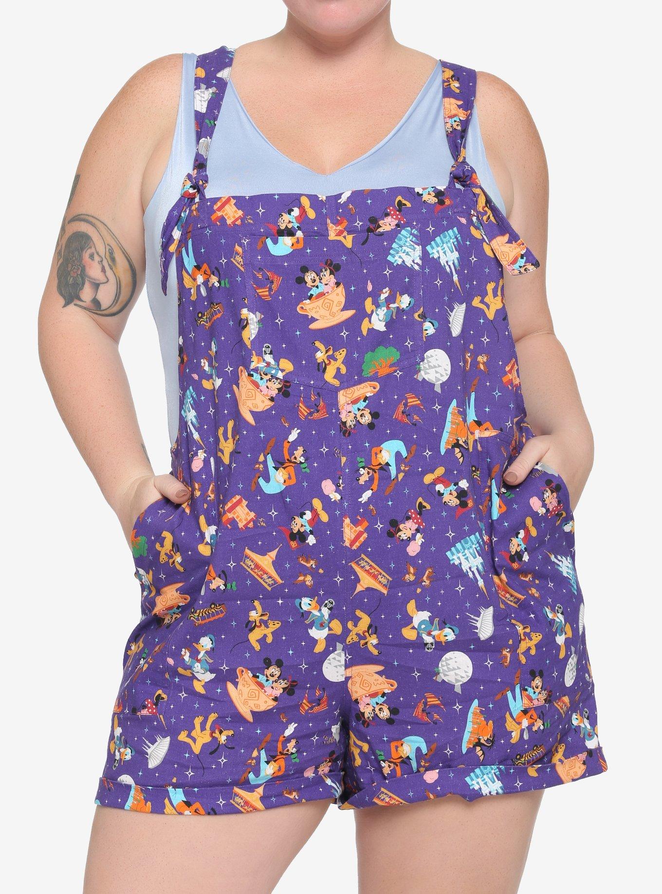 Her Universe Walt Disney World 50th Anniversary Attractions Girls Linen Shortalls Plus Size, MULTI, hi-res