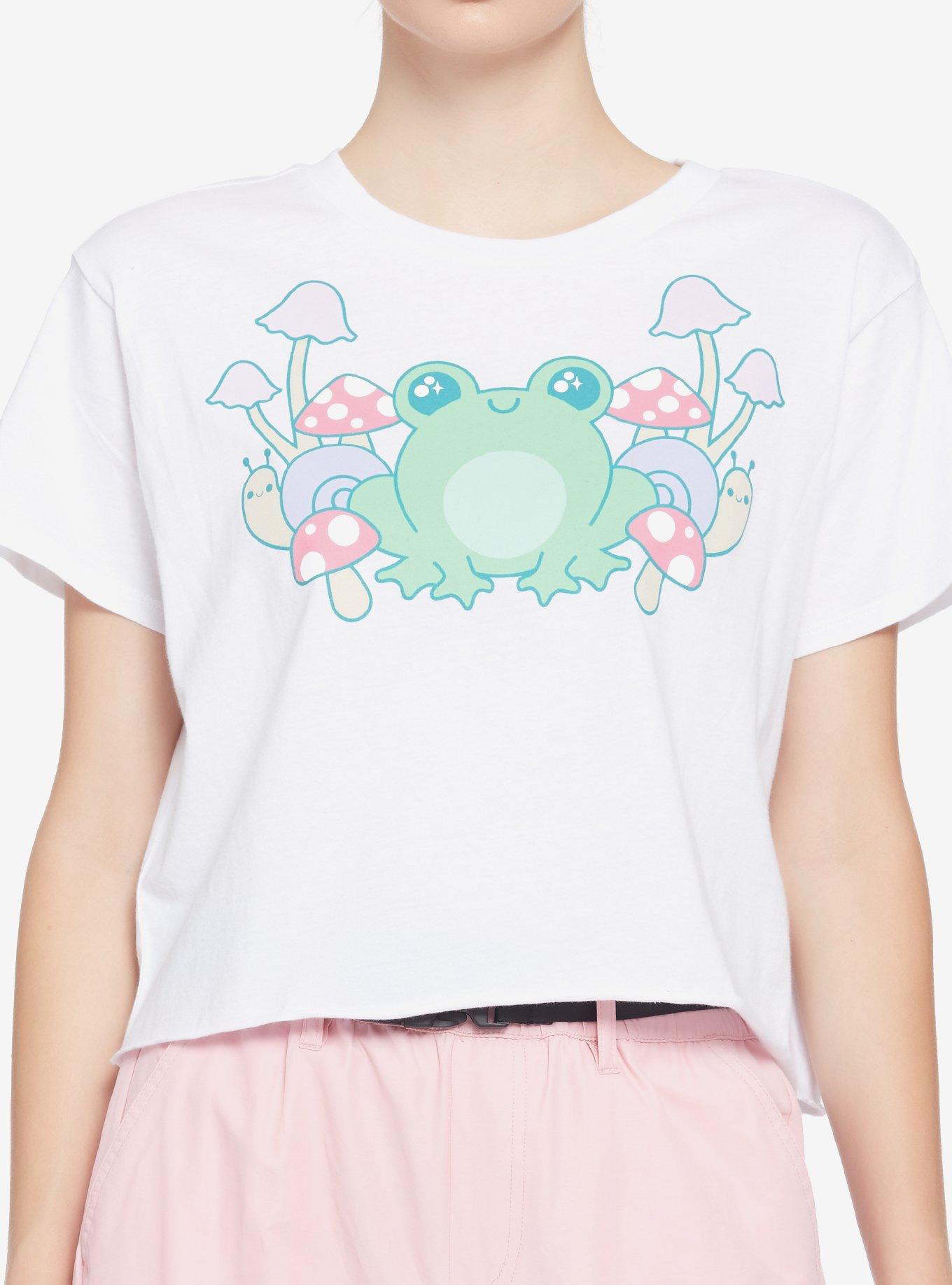 Pastel Frog Mushroom Girls Crop T-Shirt, MULTI, hi-res