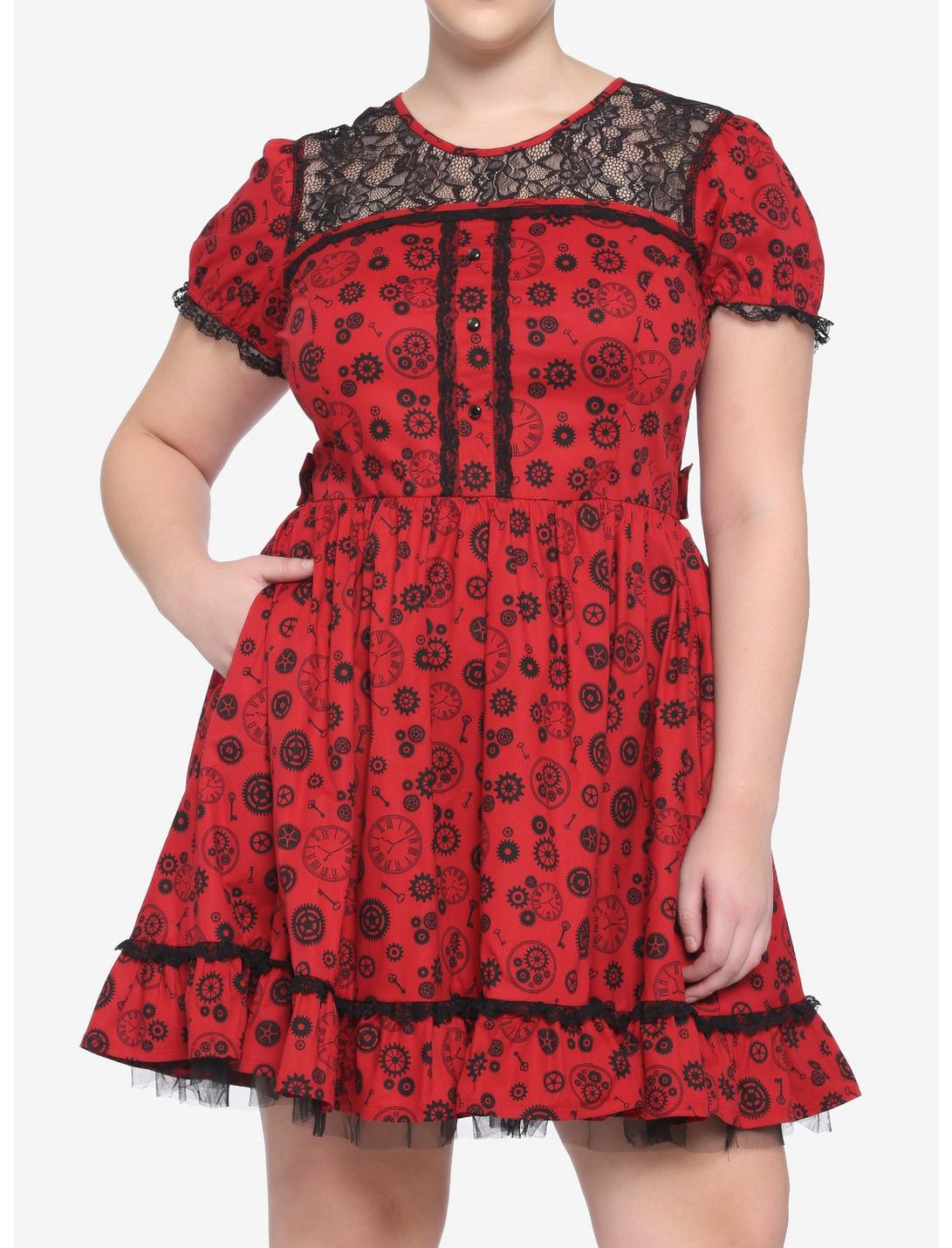 Steampunk Lolita Dress Plus Size, RED, hi-res