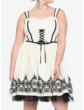 Cream Roses Lace-Front Dress Plus Size, , hi-res