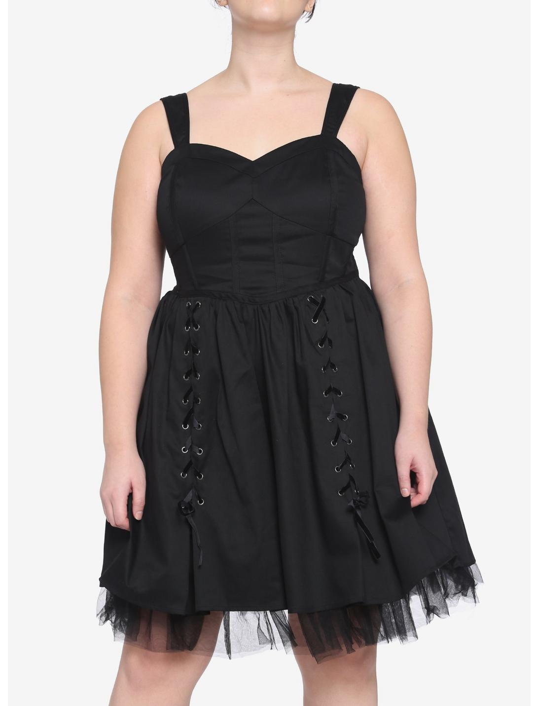Black Corset Dress Plus Size, BLACK, hi-res