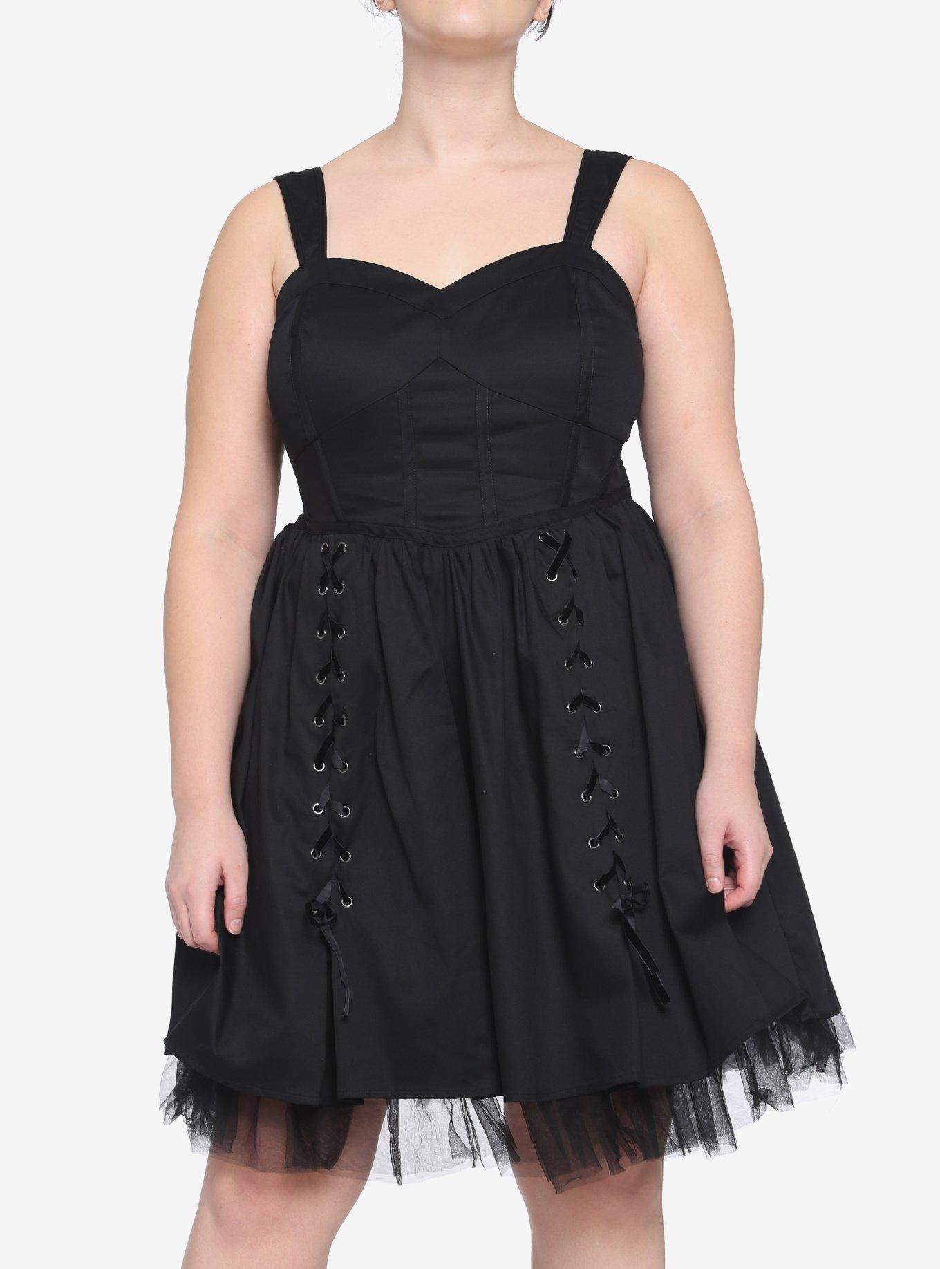 Black Corset Dress Plus Size, BLACK, hi-res