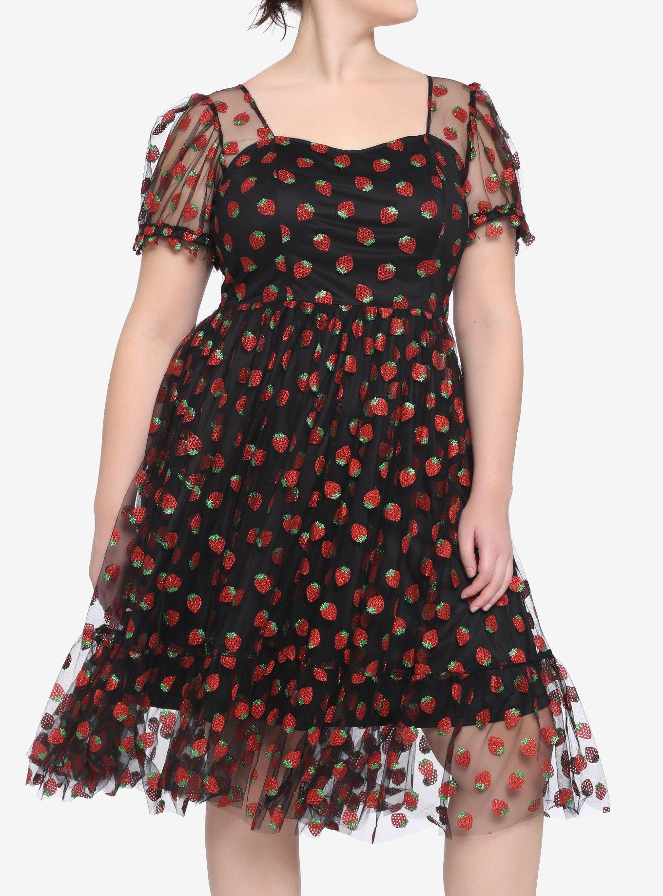 Strawberry Glitter Mesh Dress Plus Size