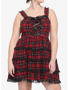 Red & Black Lace-Up Plaid Dress Plus Size, , hi-res