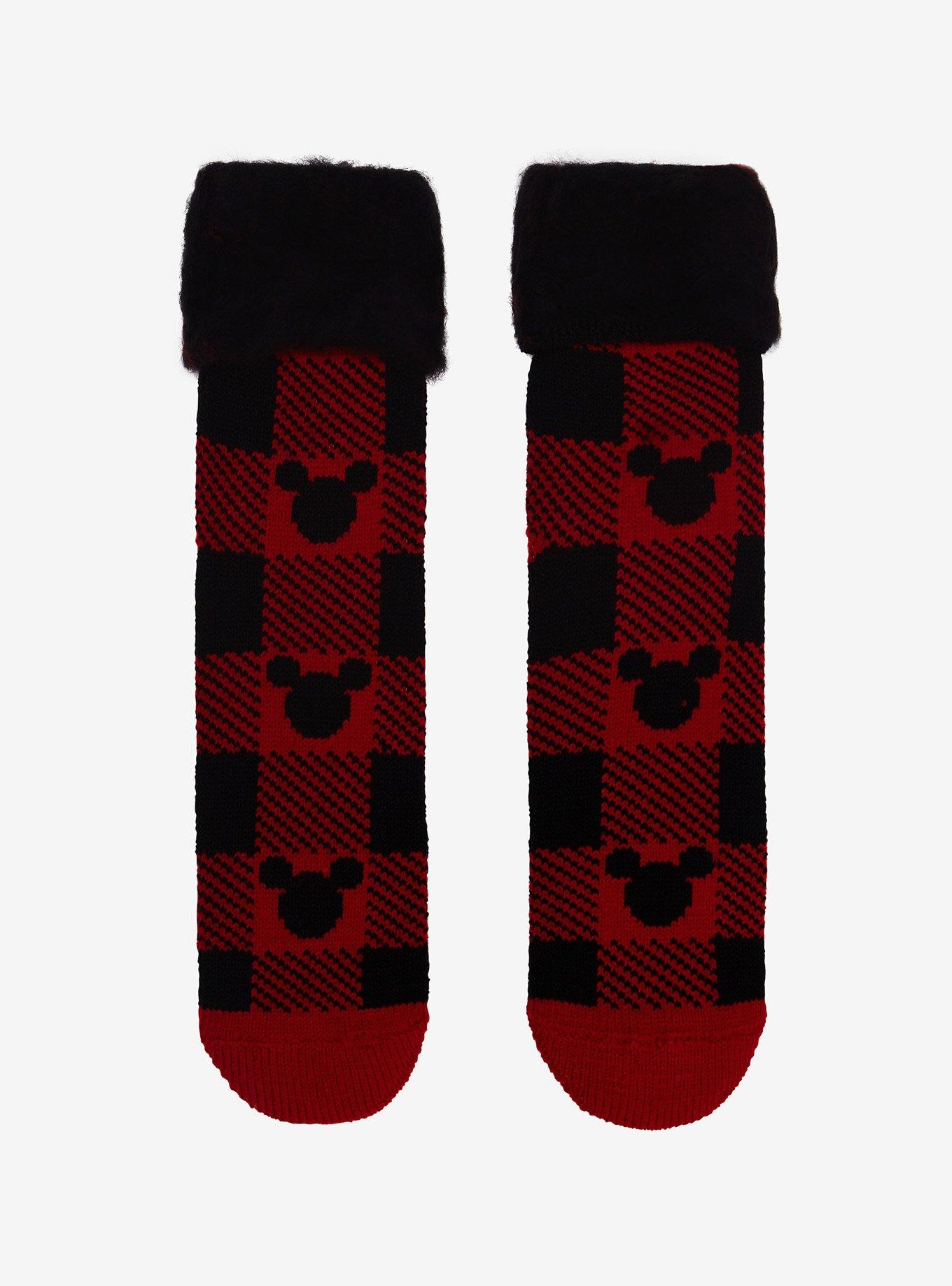Disney Mickey Mouse Plaid Print Cozy Socks, , hi-res
