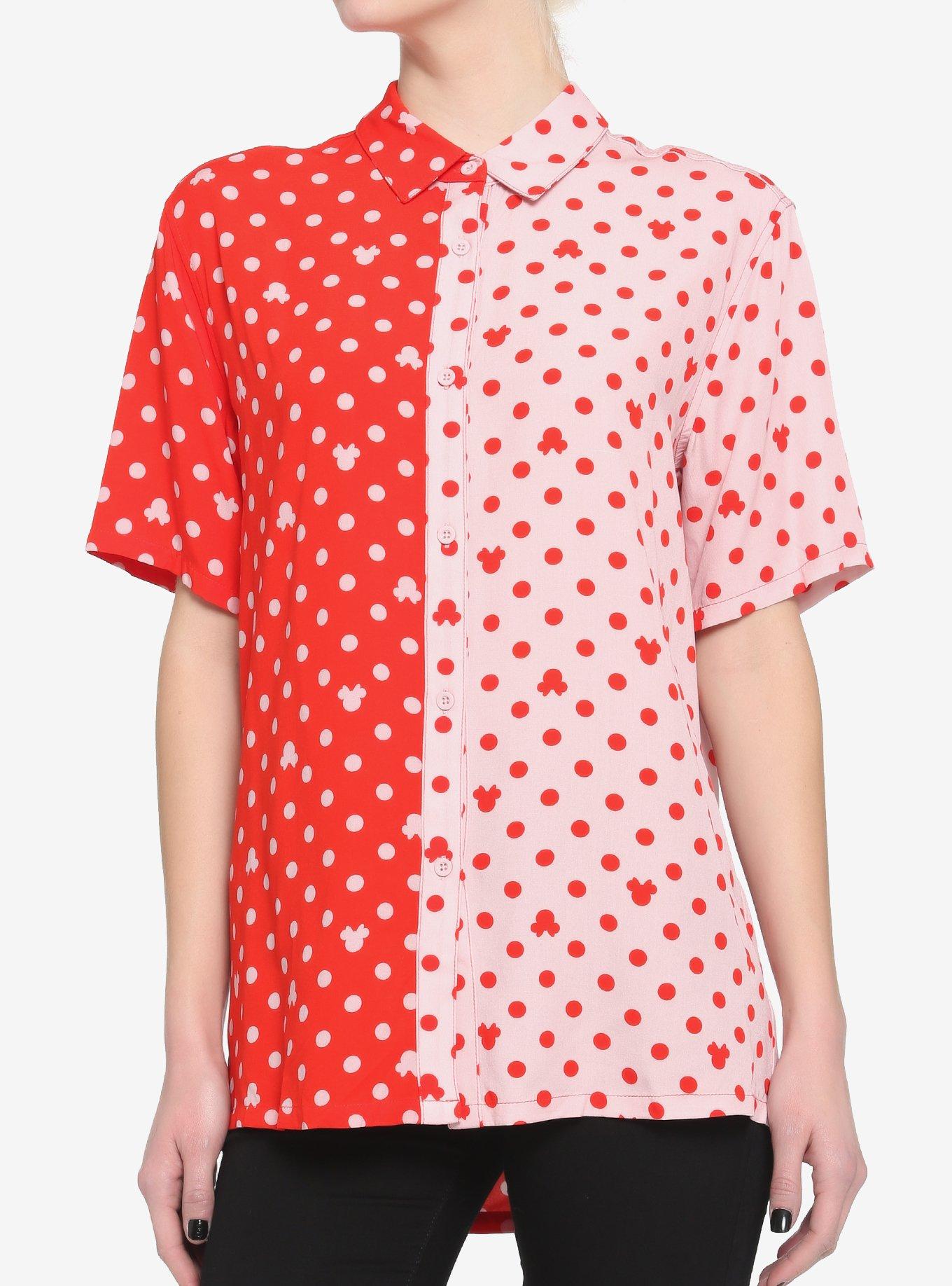 Her Universe Disney Minnie Mouse Polka Dot Split Girls Woven Button-Up, MULTI, hi-res