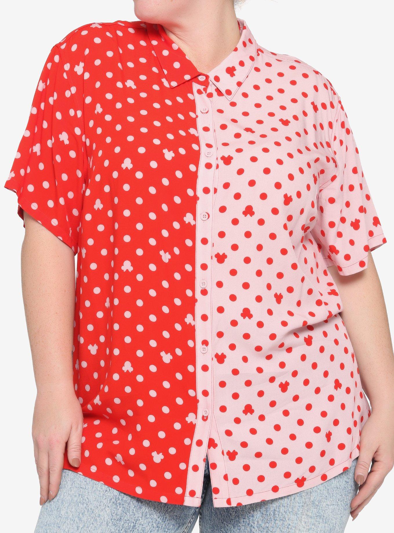 Her Universe Disney Minnie Mouse Polka Dot Split Girls Woven Button-Up Plus Size, MULTI, hi-res