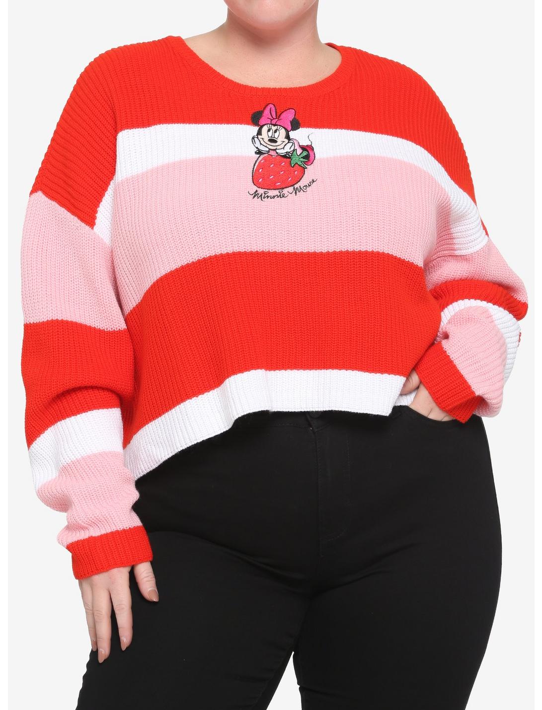 Her Universe Disney Minnie Mouse Strawberry Stripe Girls Knit Sweater Plus Size, MULTI, hi-res