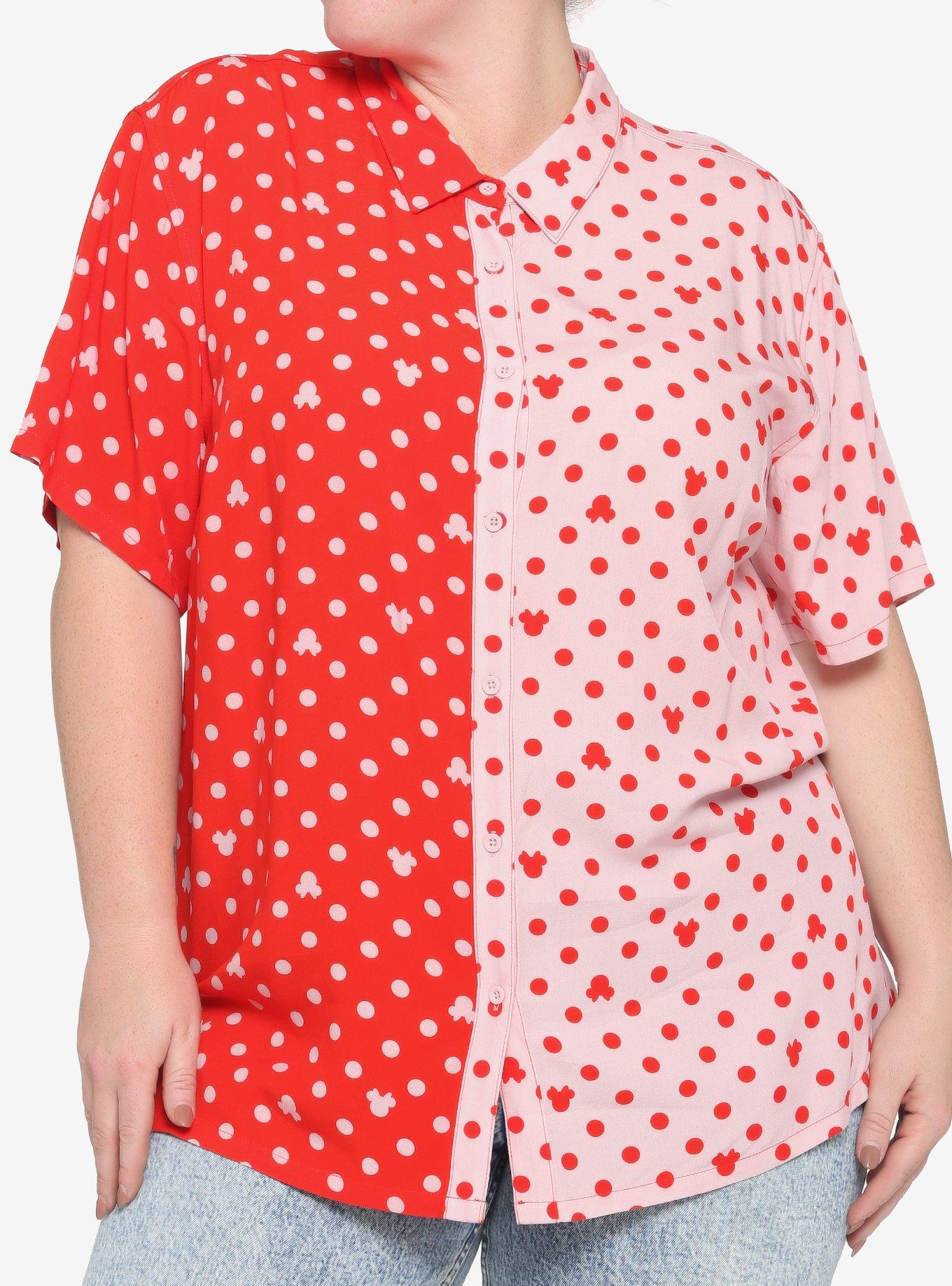 Her Universe Disney Minnie Mouse Polka Dot Split Woven Button-Up Plus Size, MULTI, hi-res