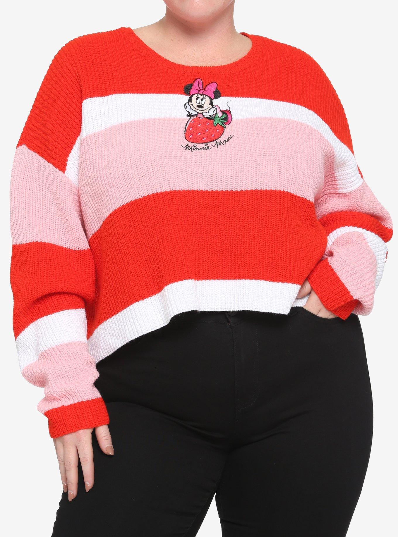Her Universe Disney Minnie Mouse Strawberry Stripe Knit Sweater Plus Size, MULTI, hi-res