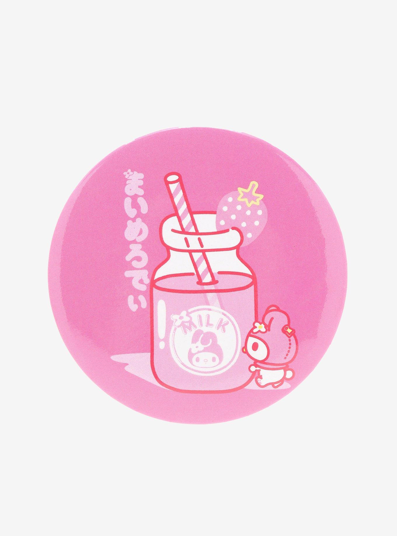 My Melody Kawaii Strawberry Milk 3 Inch Button, , hi-res