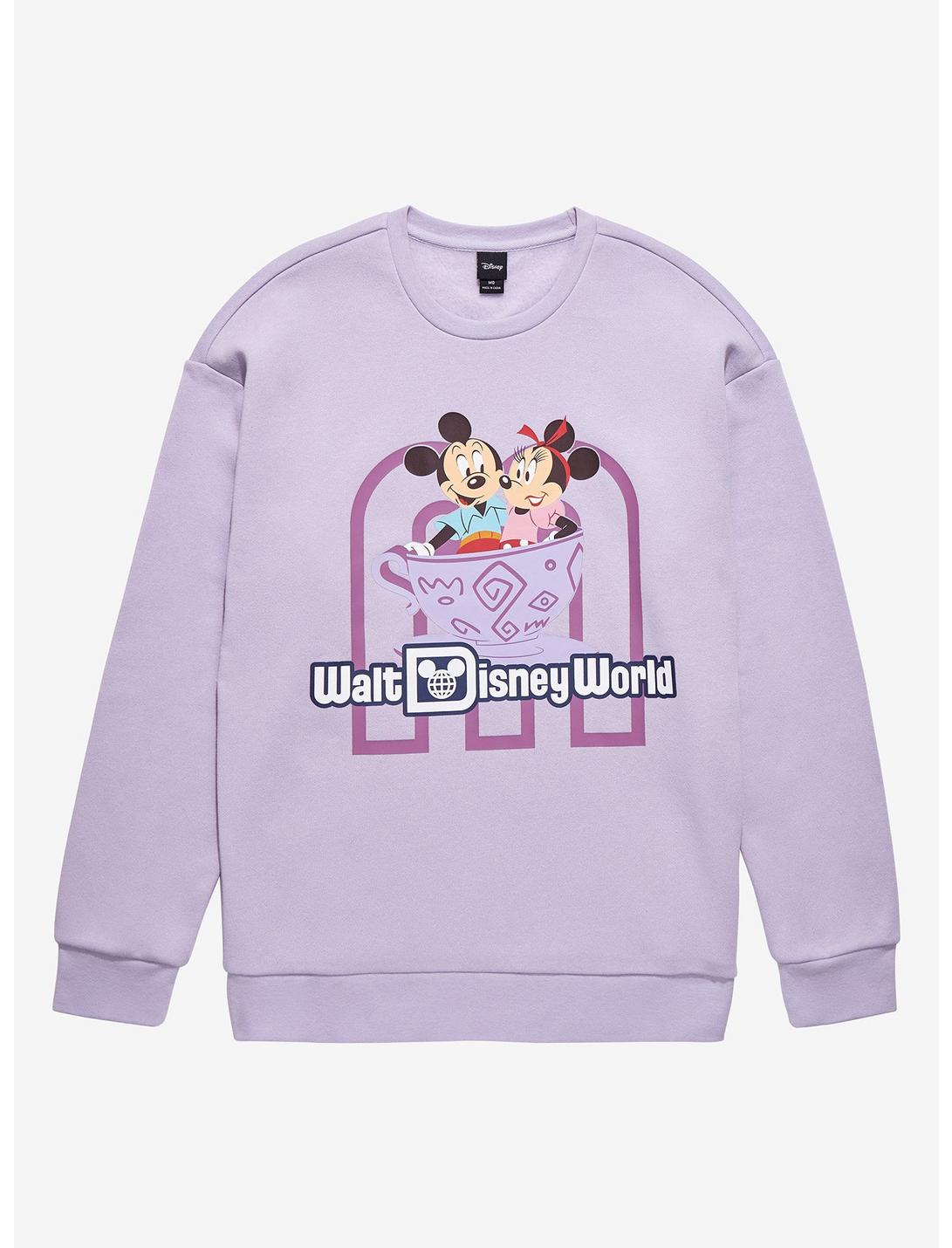 Disney Walt Disney World 50th Anniversary Mickey & Minnie Mouse Mad Tea Party Crewneck - BoxLunch Exclusive, LILAC, hi-res