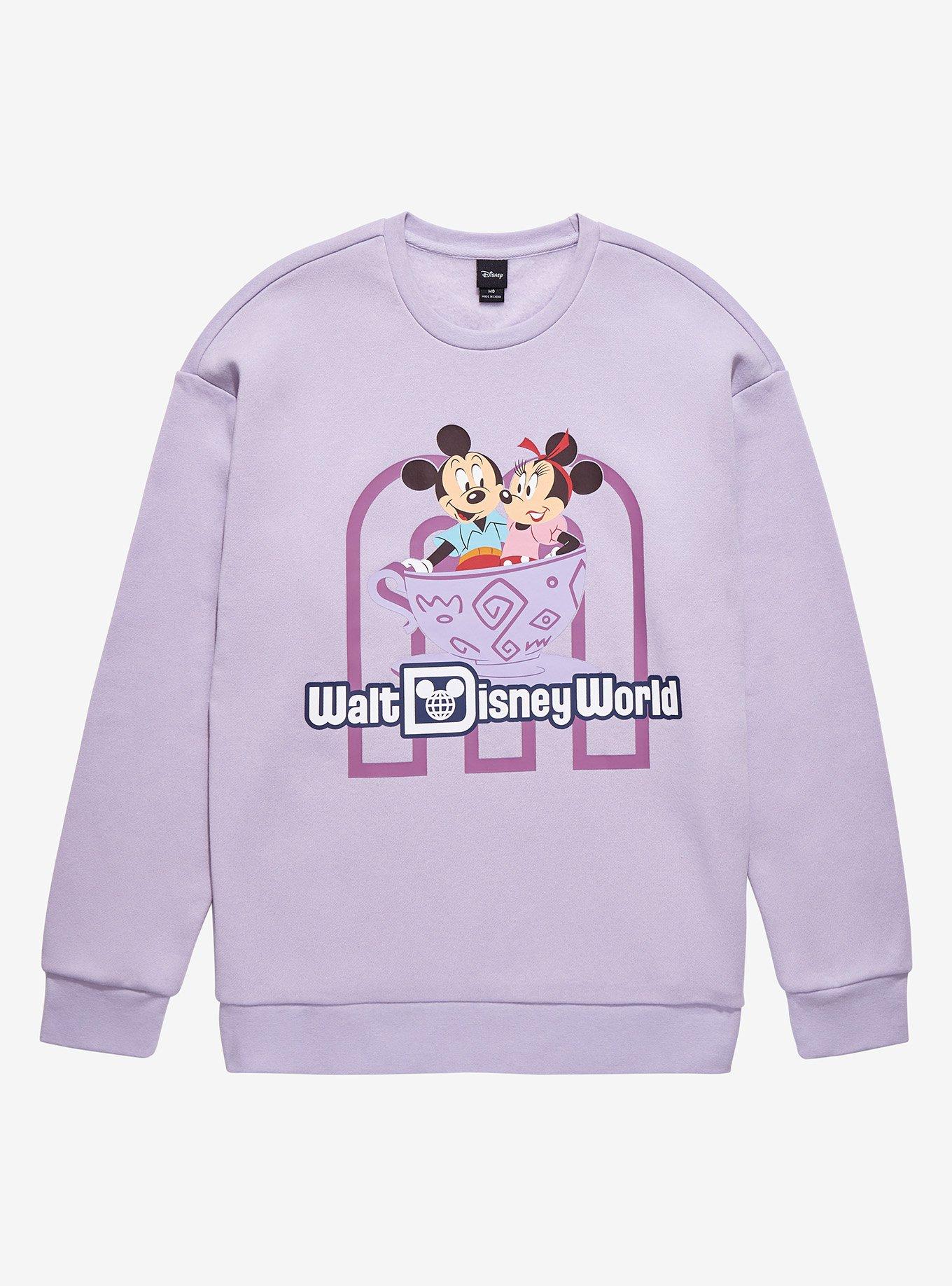 Disney Walt Disney World 50th Anniversary Mickey & Minnie Mouse Mad Tea Party Crewneck - BoxLunch Exclusive, LILAC, hi-res