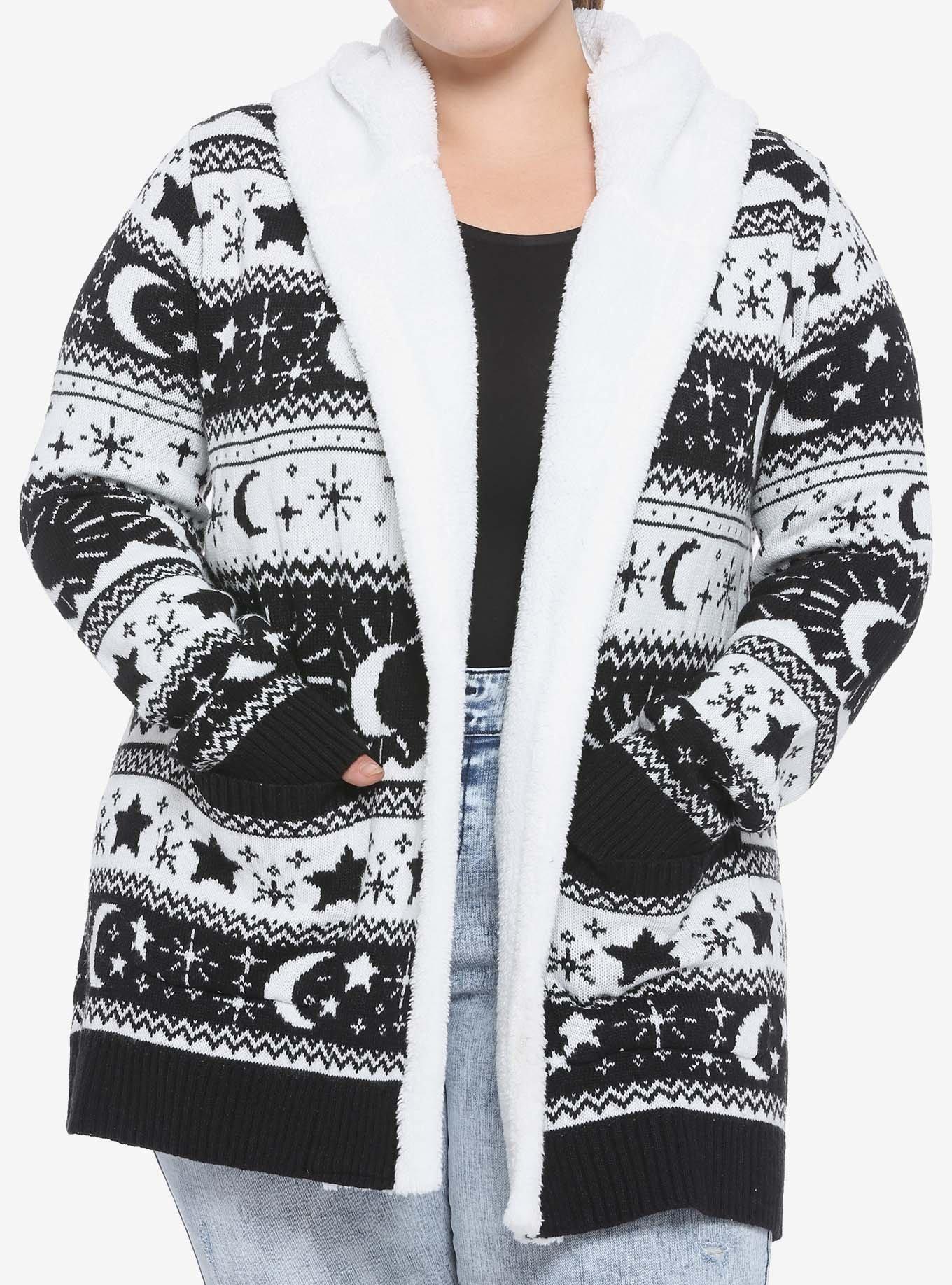 Moon & Star Fair Isle Sherpa Girls Open Cardigan Plus Size, CELESTIAL, hi-res