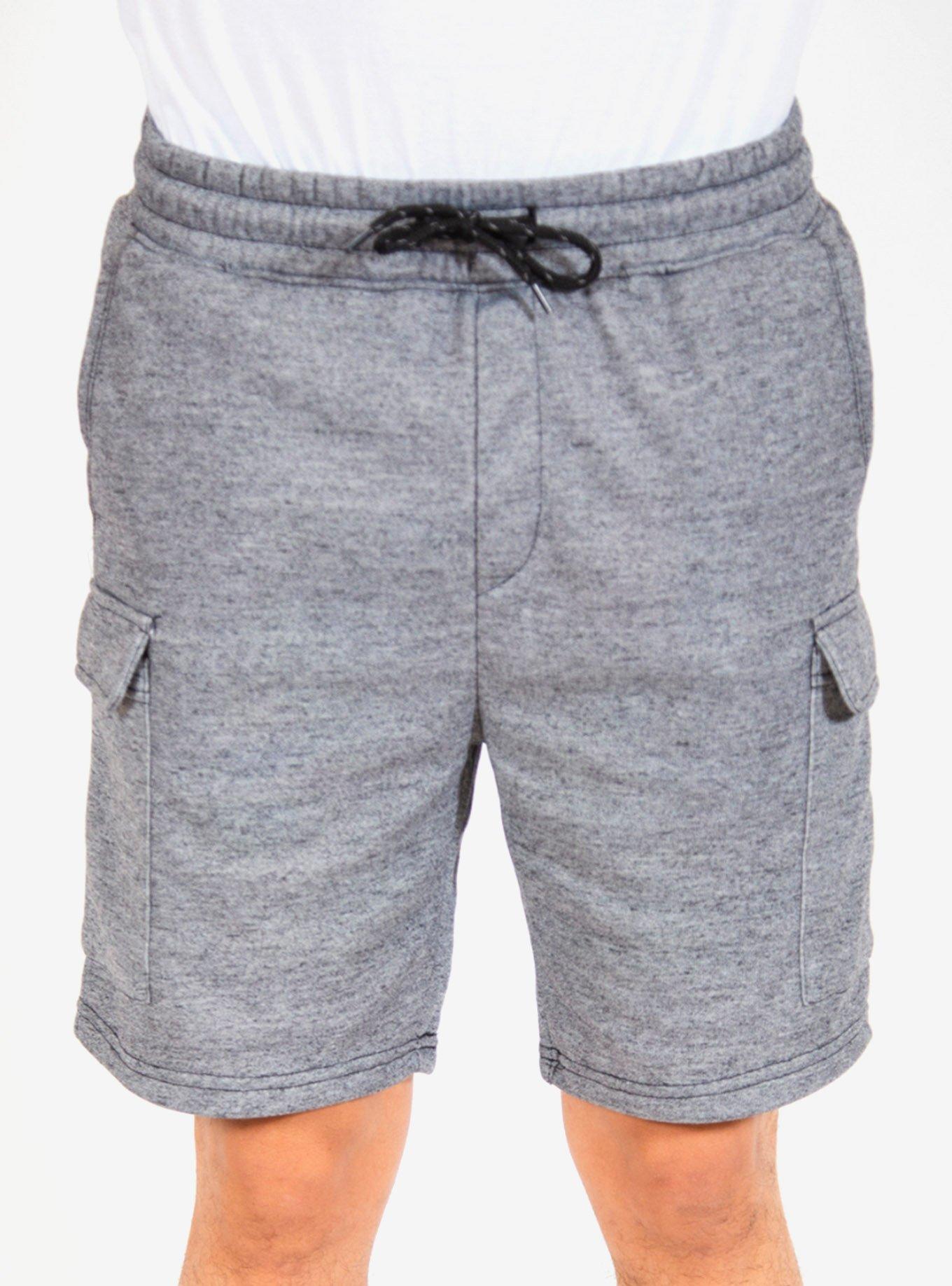 Black Marl Fleece Cargo Shorts, BLACK, hi-res