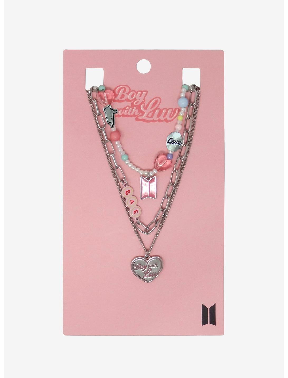 BTS Boy With Luv Beaded Chain Necklace Set, , hi-res