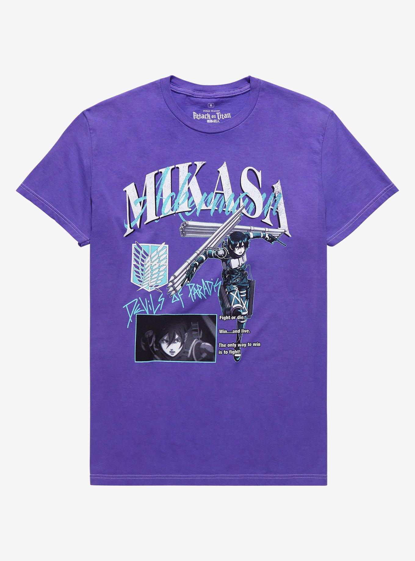 Attack on Titan Mikasa Ackerman Character Portrait T-Shirt - BoxLunch Exclusive, PURPLE, hi-res