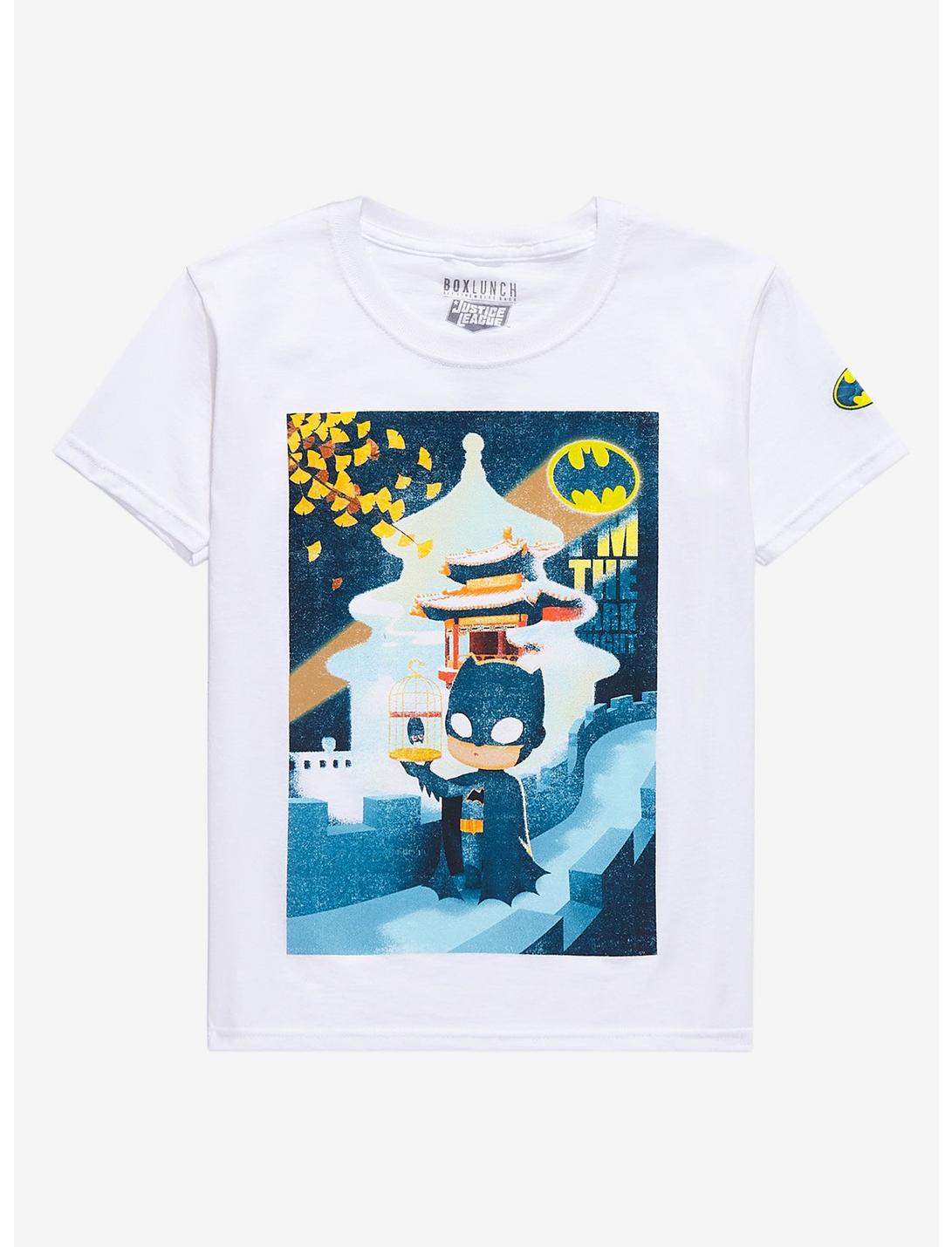 DC Comics Justice League Chibi Batman Bat Cage Youth T-Shirt - BoxLunch Exclusive, OFF WHITE, hi-res