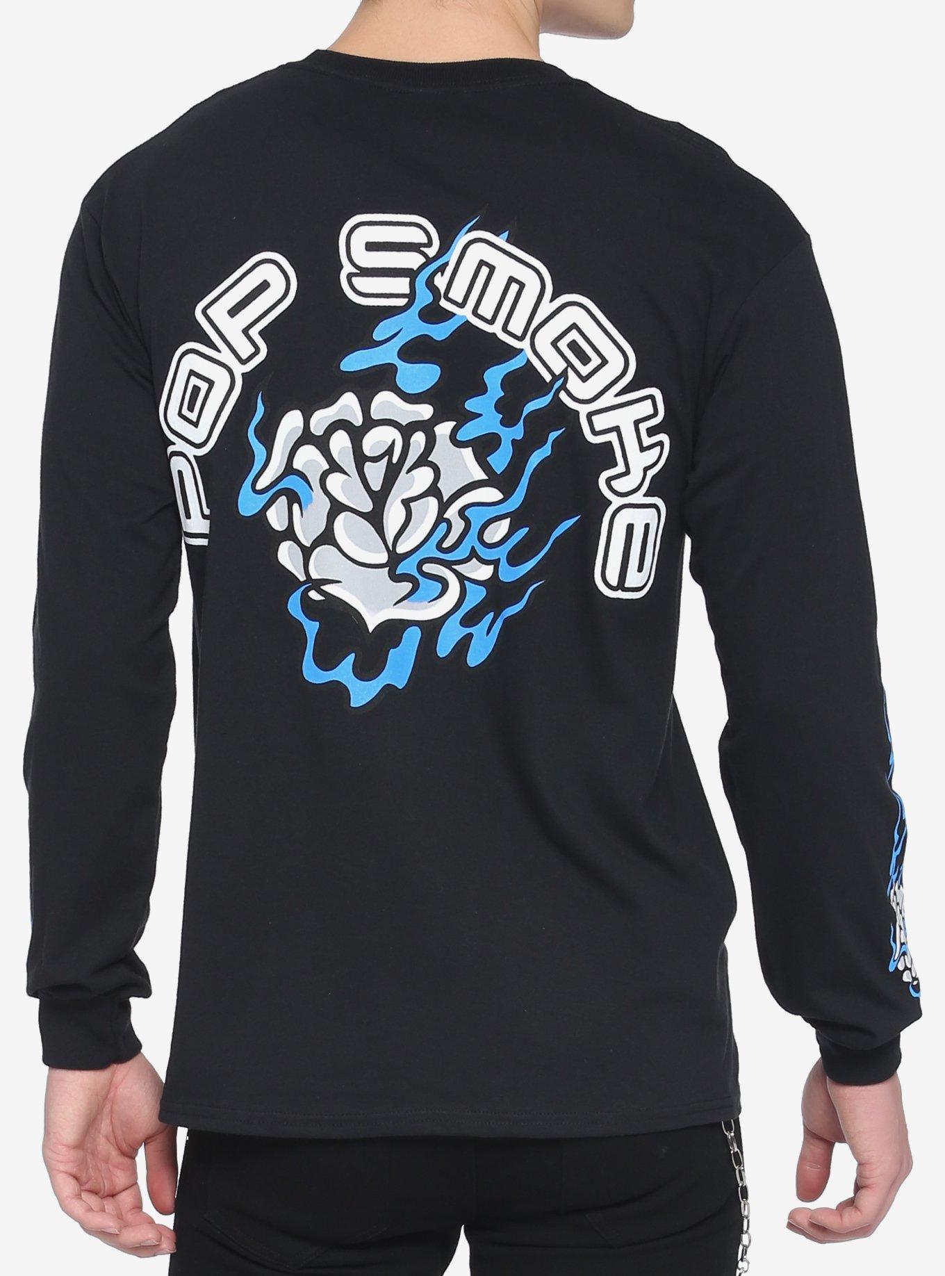 Pop Smoke Flaming Flowers Long-Sleeve T-Shirt, BLACK, hi-res