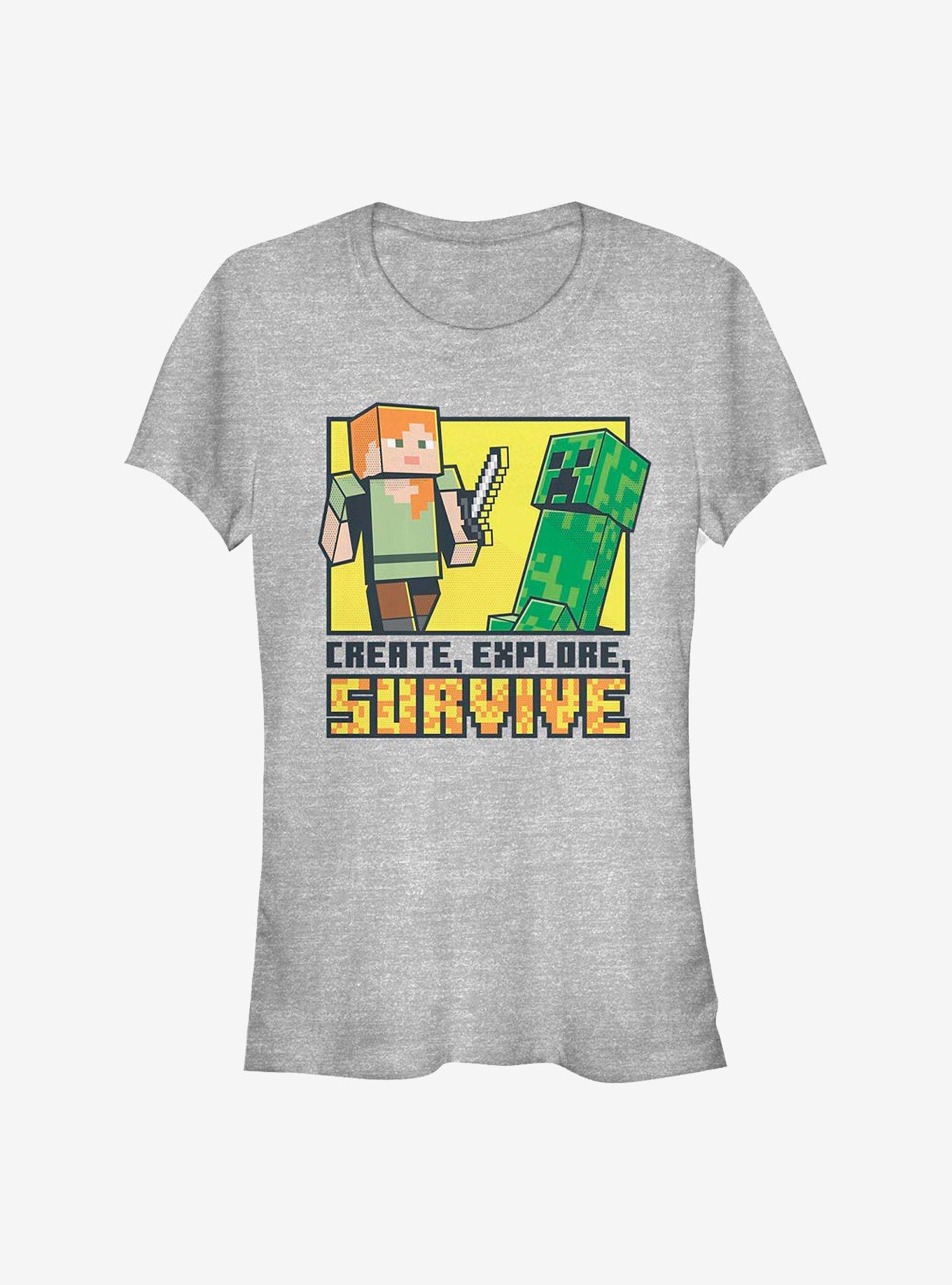 Minecraft Create Explore Survive Girls T-Shirt, ATH HTR, hi-res