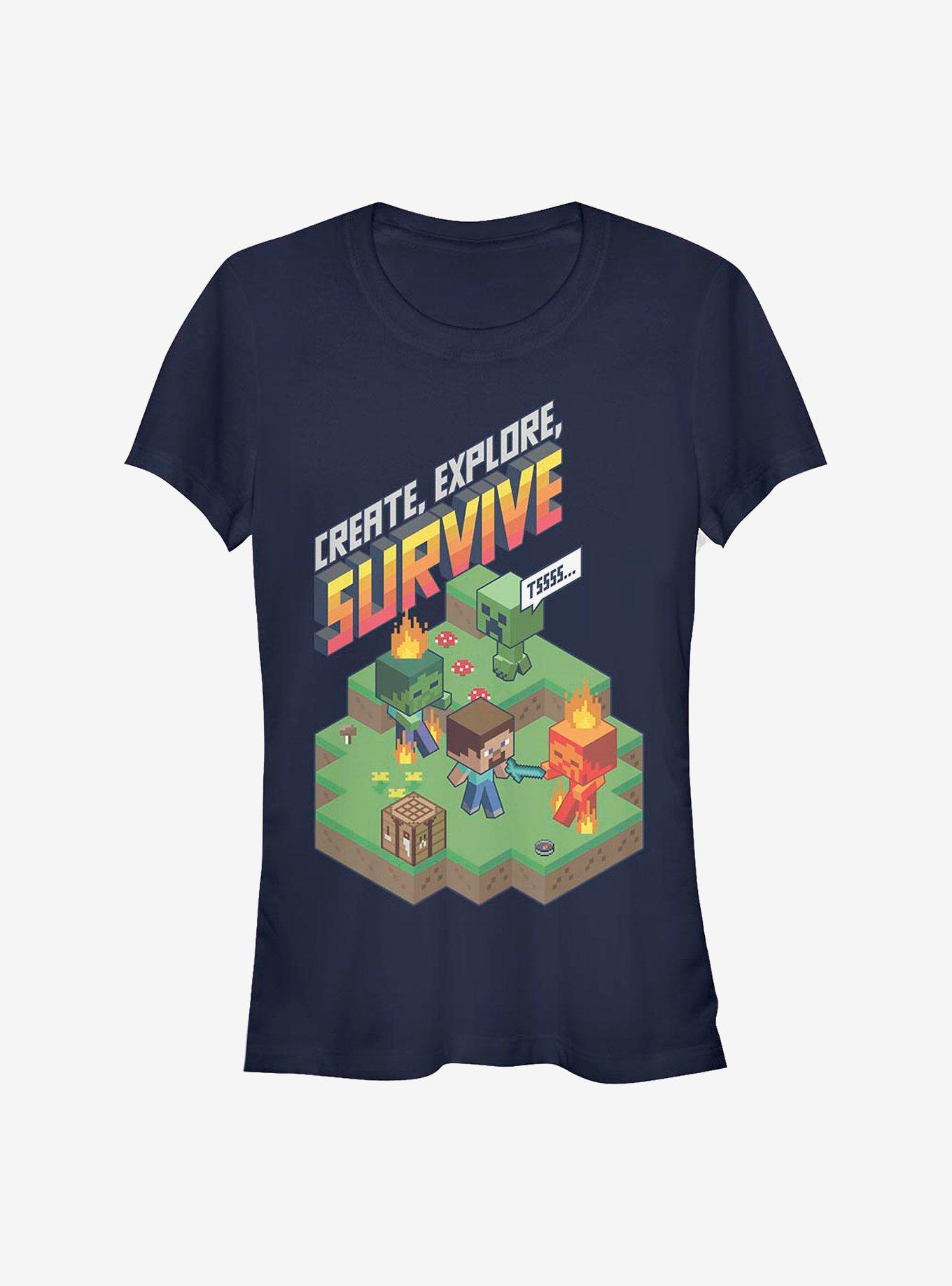 Minecraft Create Explore Survive Iso Girls T-Shirt, NAVY, hi-res