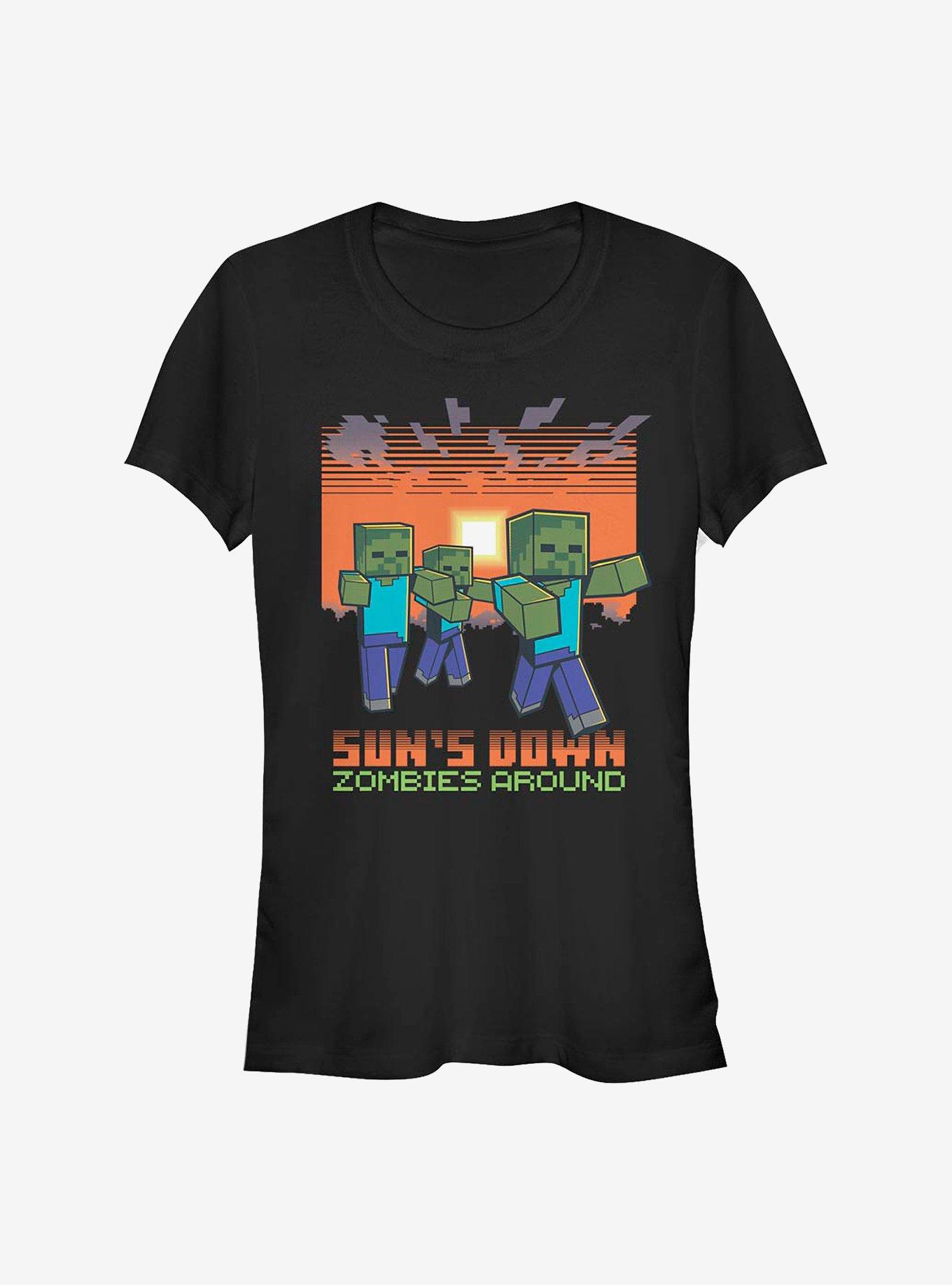 Minecraft Sun's Down Zombies Around Girls T-Shirt, BLACK, hi-res