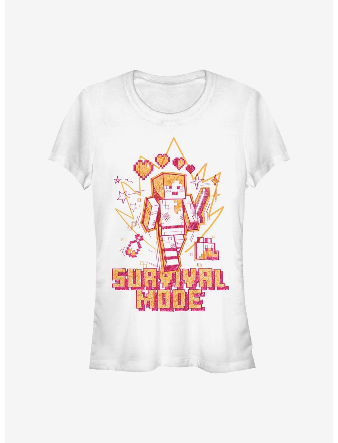 Minecraft Survival Mode Sketch Girls T-Shirt, WHITE, hi-res