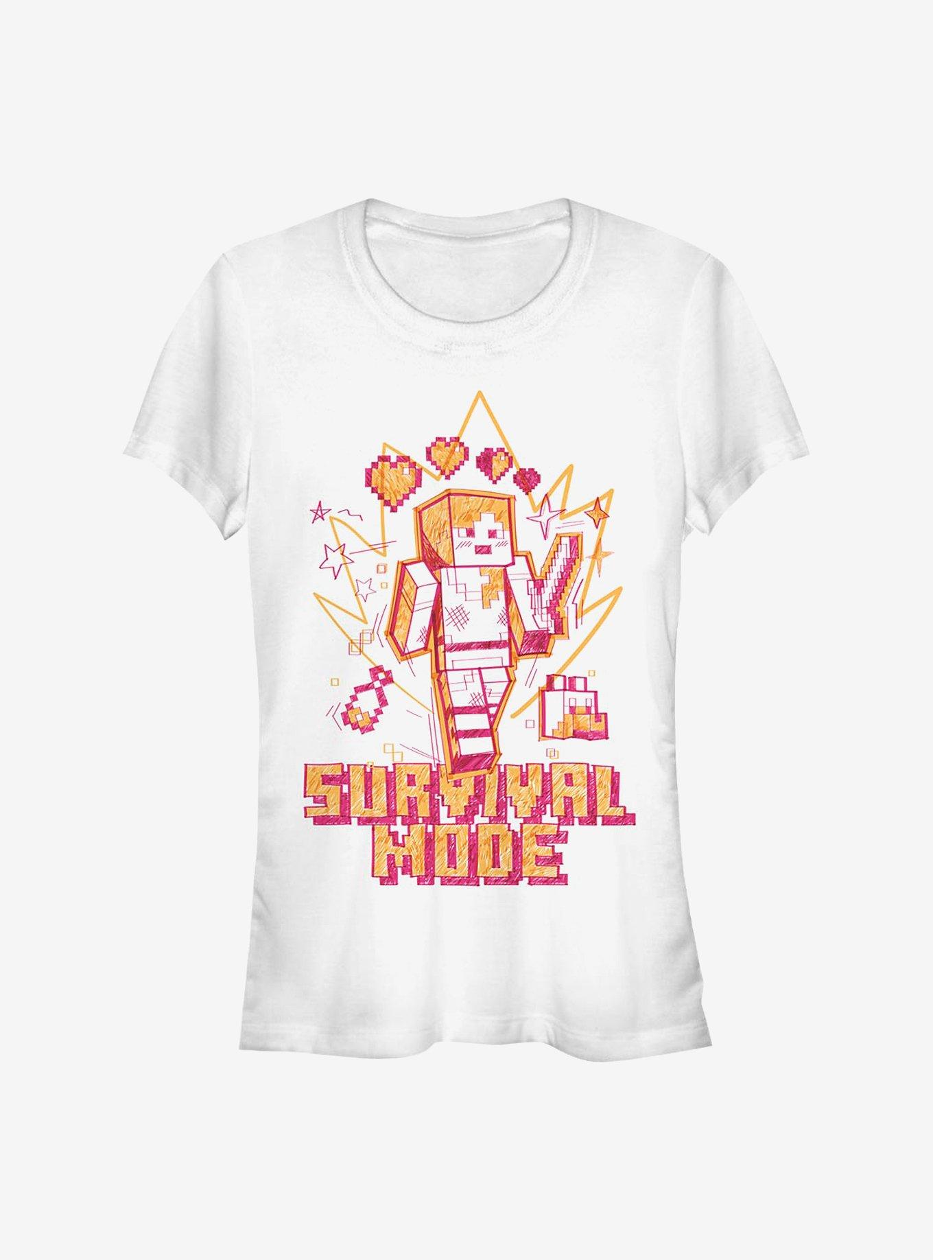 Minecraft Survival Mode Sketch Girls T-Shirt, WHITE, hi-res