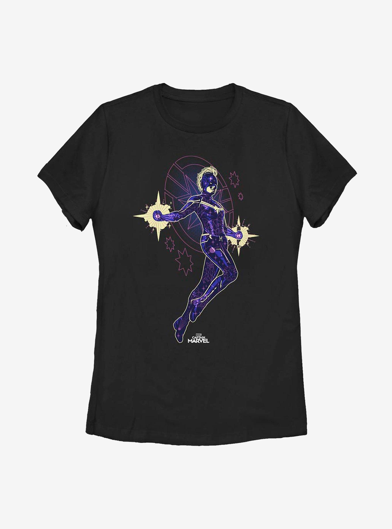 Marvel Captain Marvel Flying Star Womens T-Shirt, BLACK, hi-res