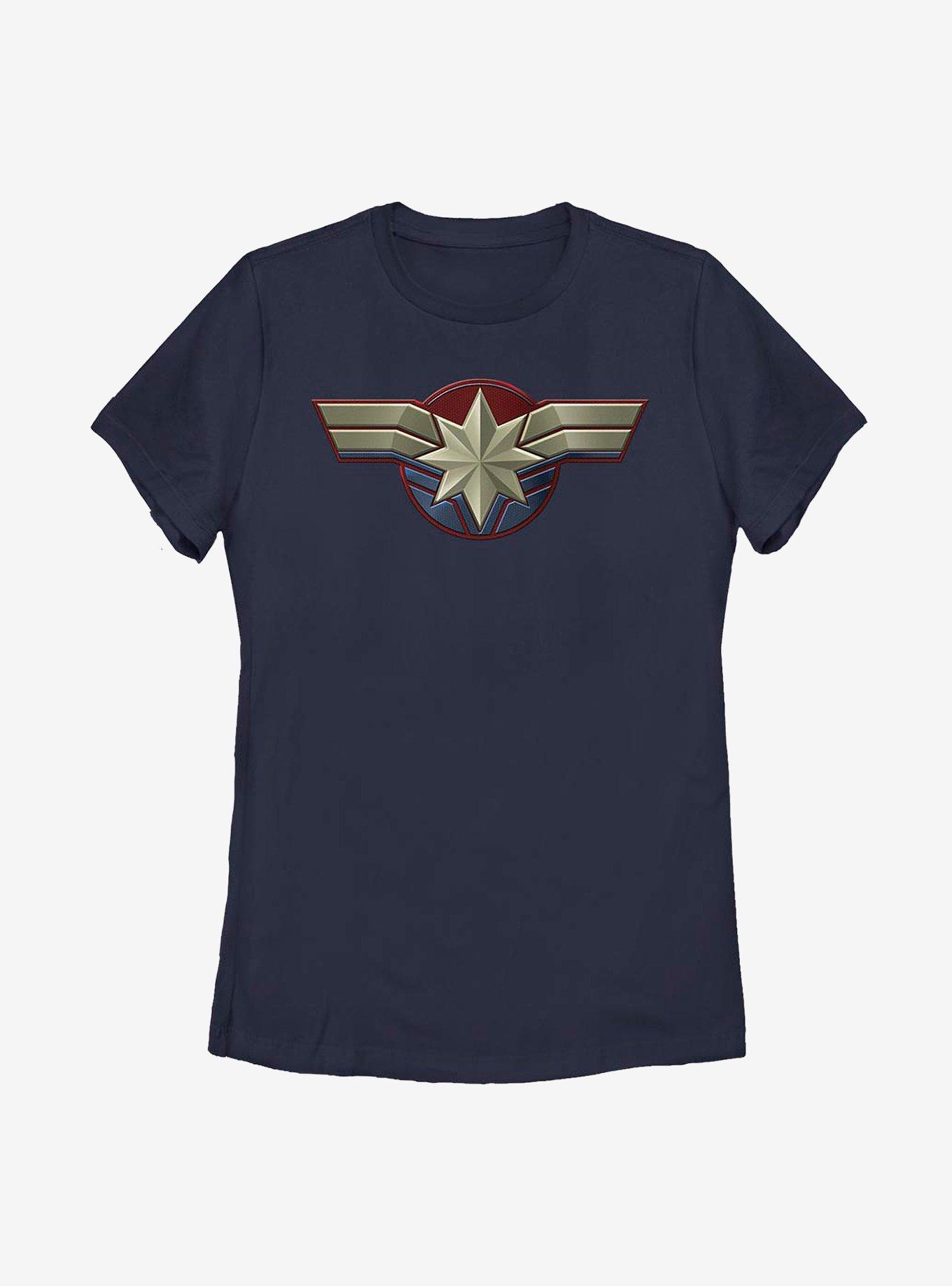 Captain Marvel Marvel Costume Logo Womens T-Shirt, NAVY, hi-res