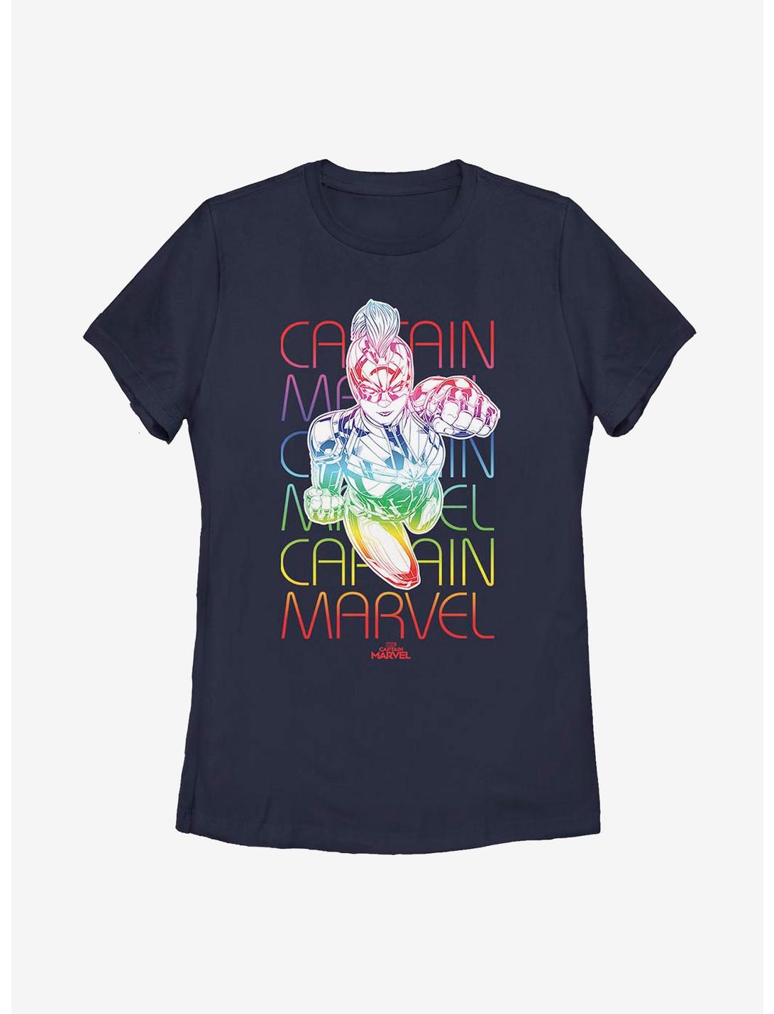 Marvel Captain Marvel Rainbow Power Womens T-Shirt, NAVY, hi-res