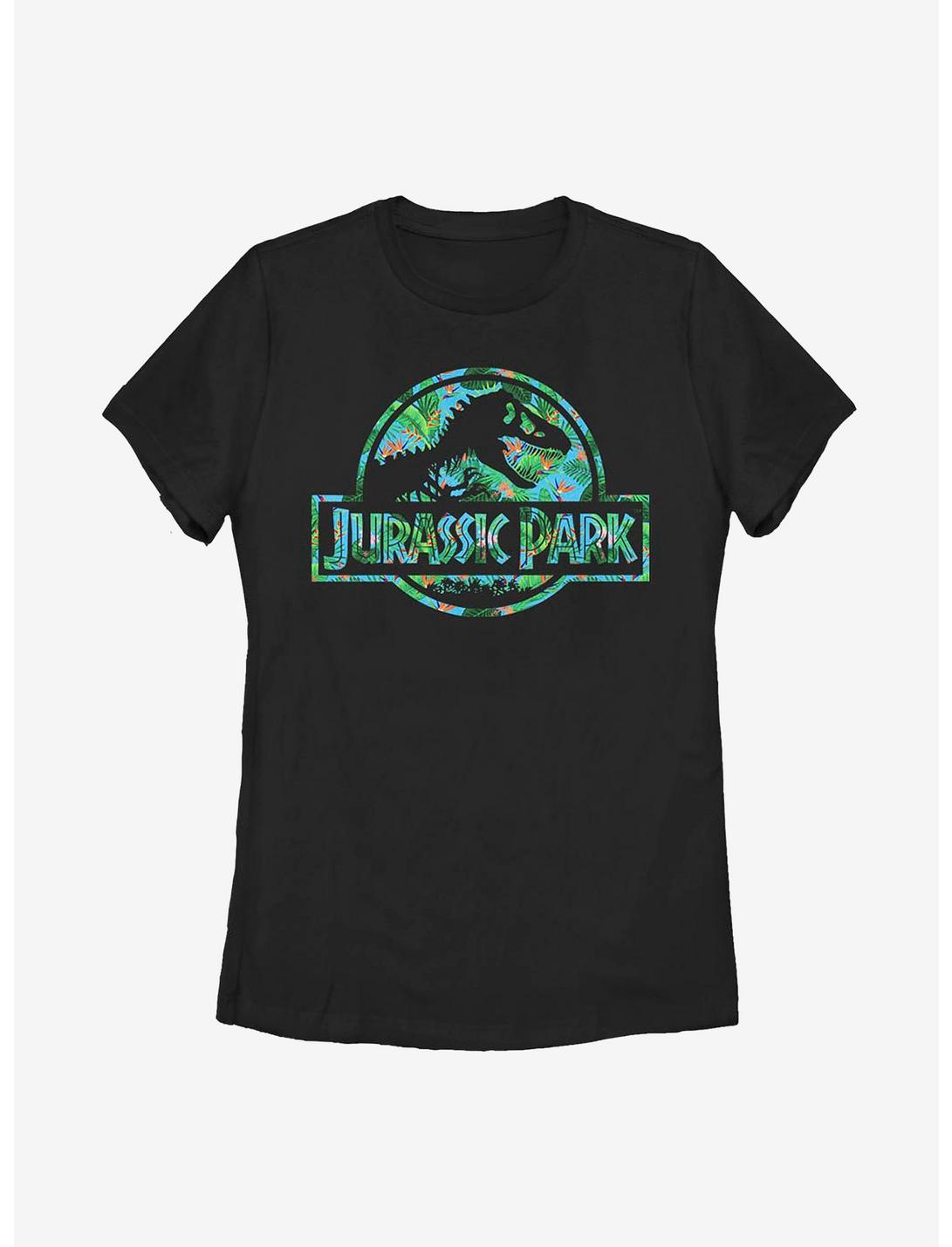 Jurassic World Floral Logo Womens T-Shirt, BLACK, hi-res