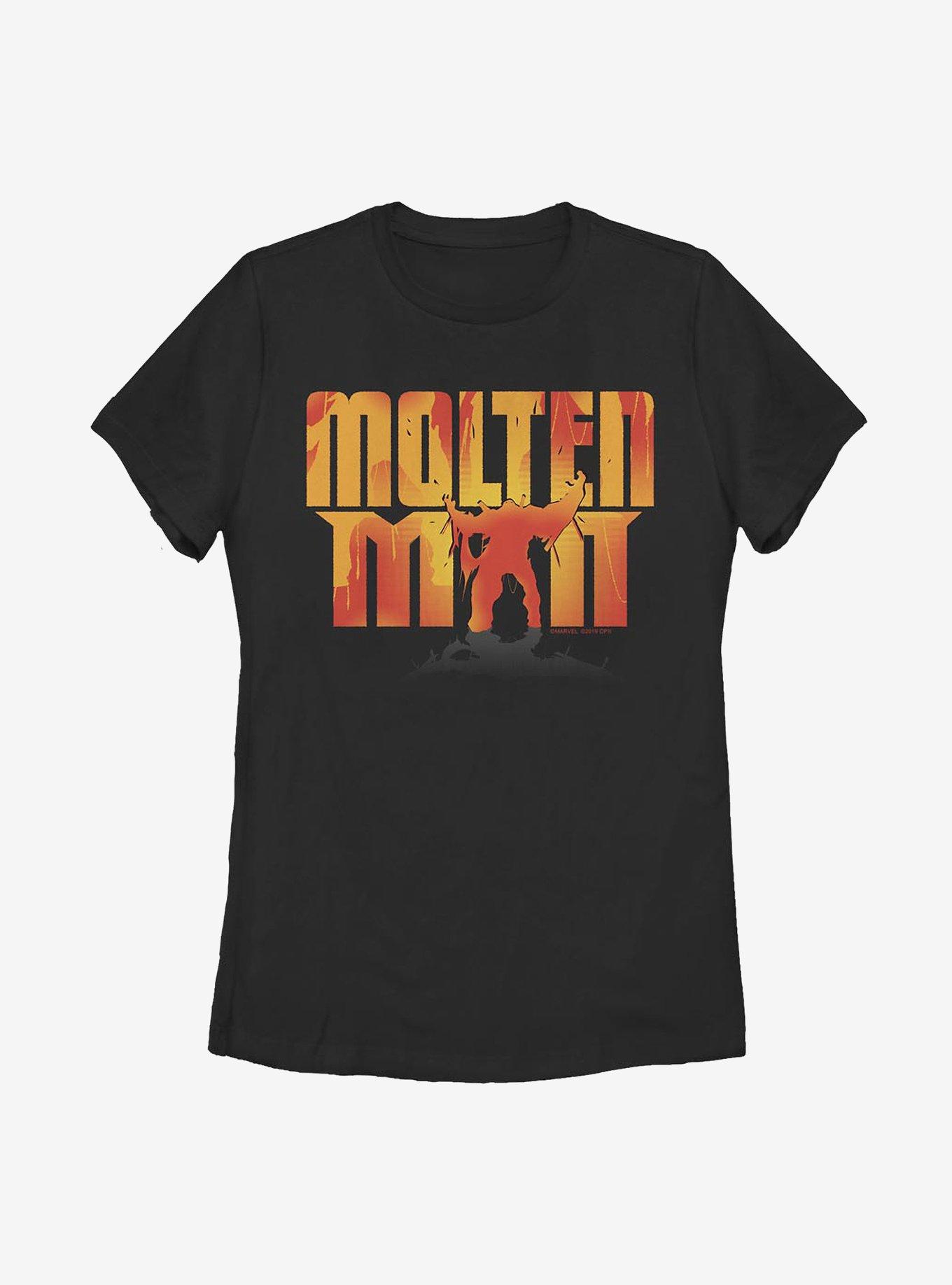 Marvel Spider-Man Molten Man Silhouette Womens T-Shirt, BLACK, hi-res