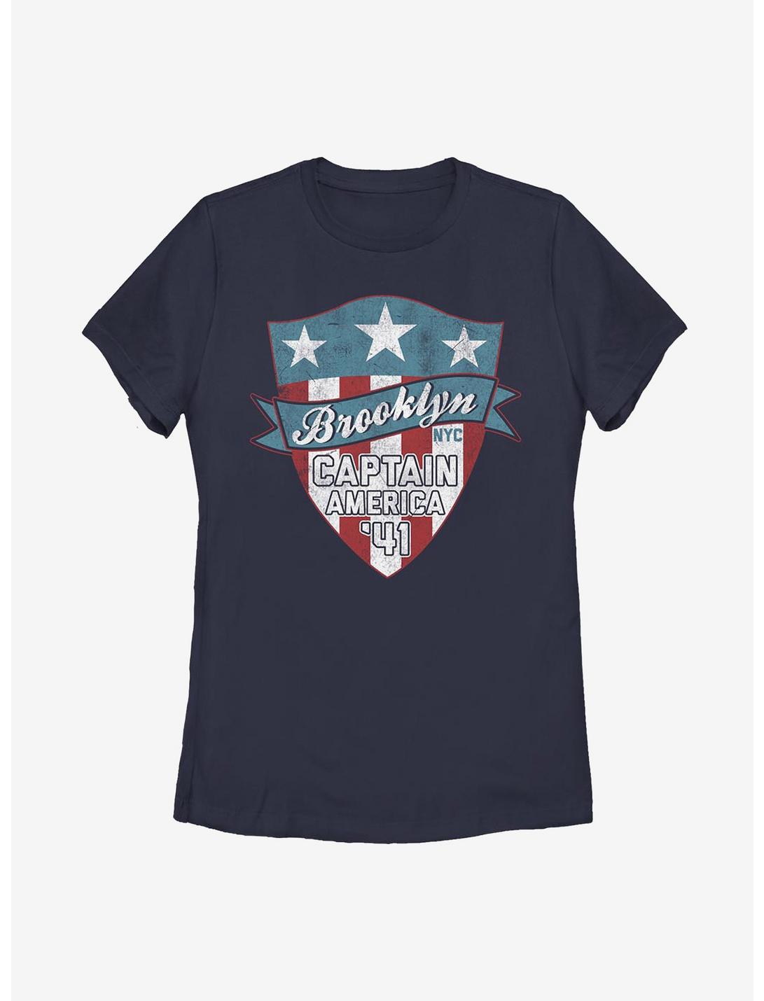 Marvel Captain America Brooklyn Cap Logo Womens T-Shirt, NAVY, hi-res