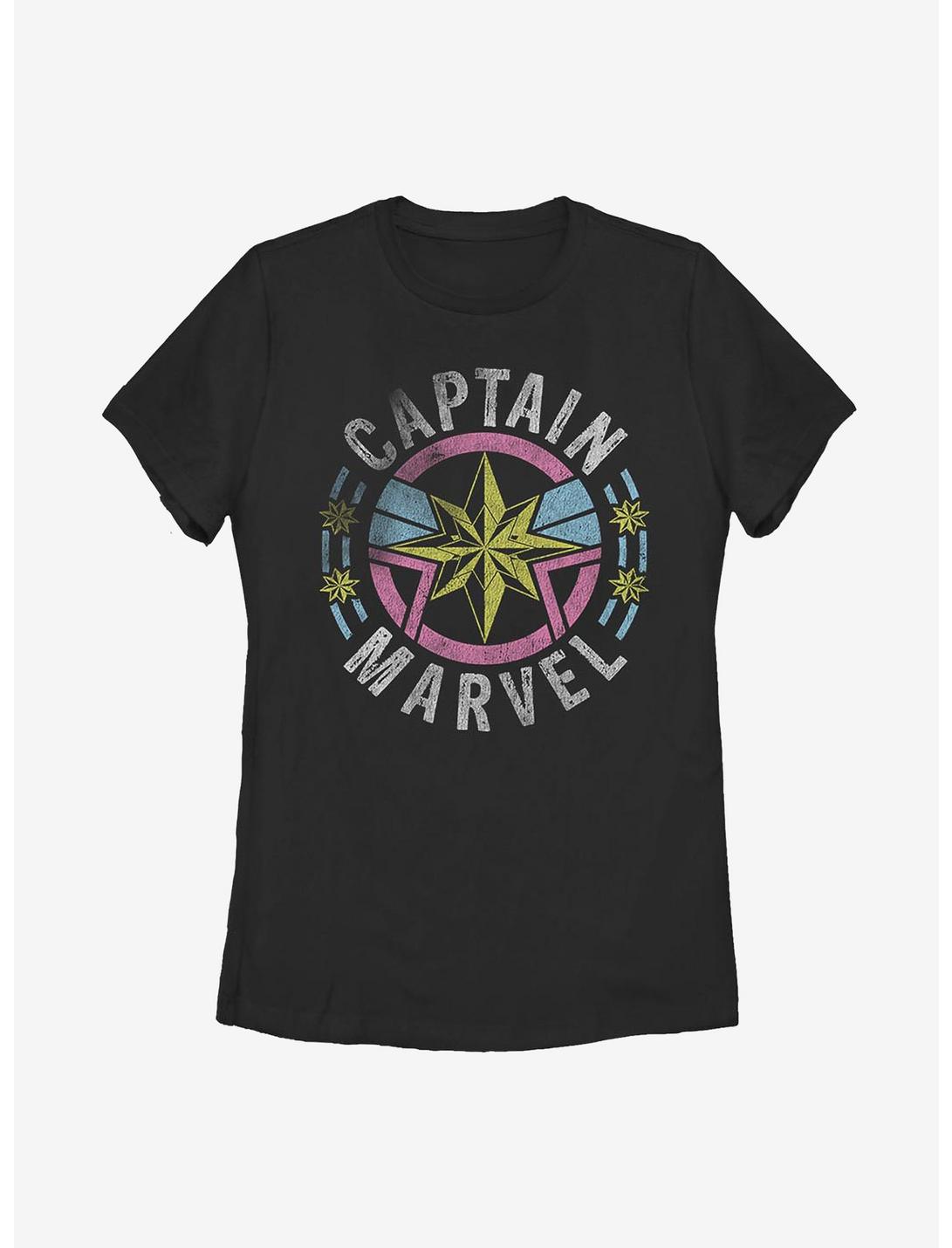 Captain Marvel 90s Capt. Marvel Logo Womens T-Shirt, BLACK, hi-res
