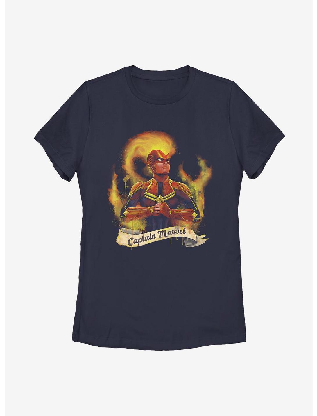 Captain Marvel Captain Flames Womens T-Shirt, NAVY, hi-res