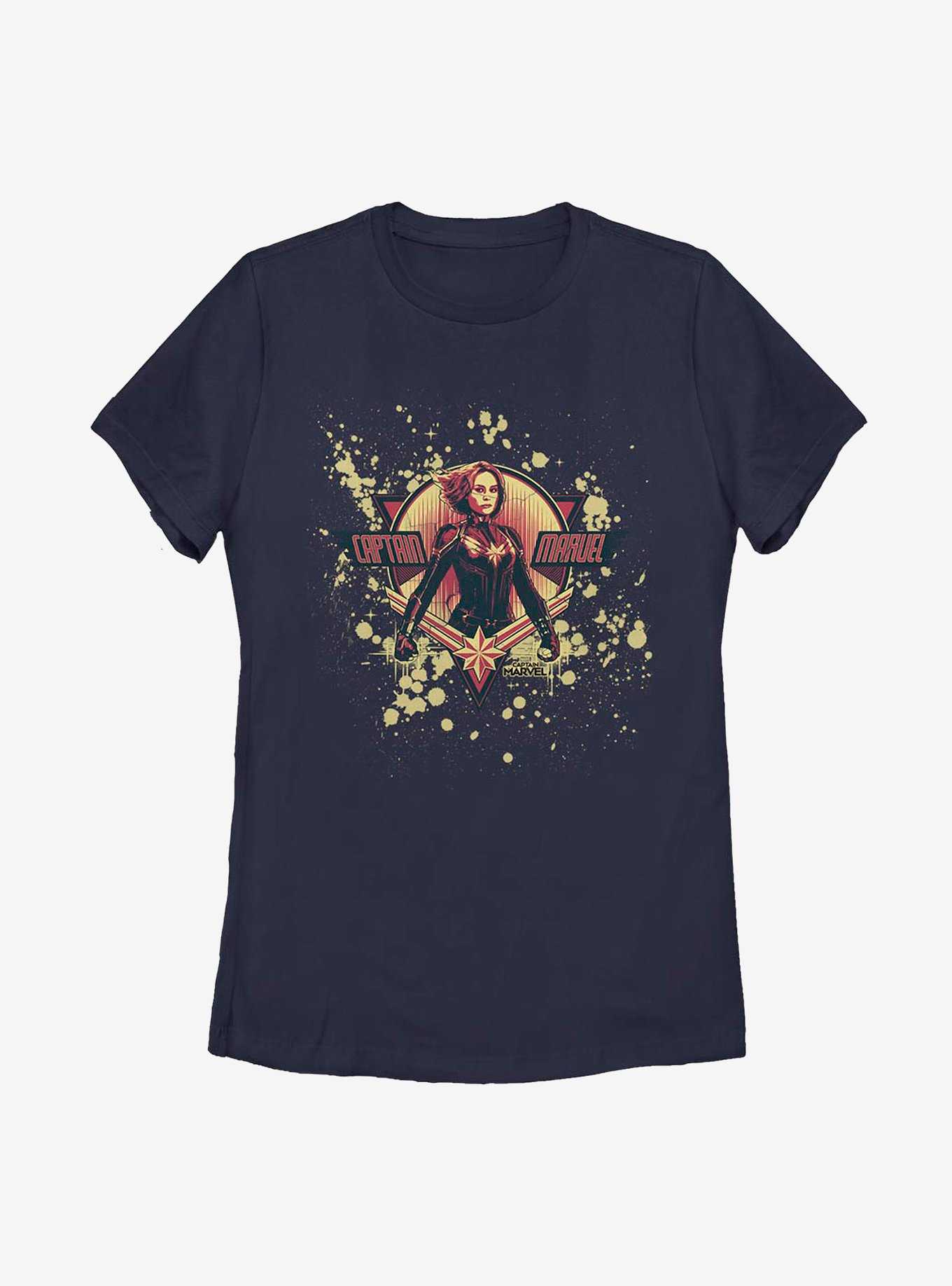 Marvel Captain Marvel Splatter Grunge Marvel Logo Womens T-Shirt, , hi-res