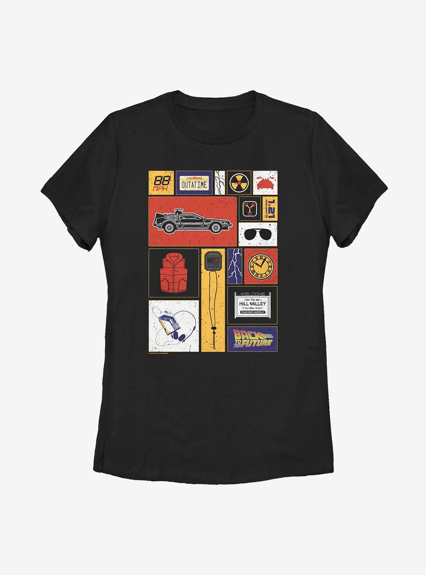 Back To The Future Boxes Icons Womens T-Shirt, BLACK, hi-res