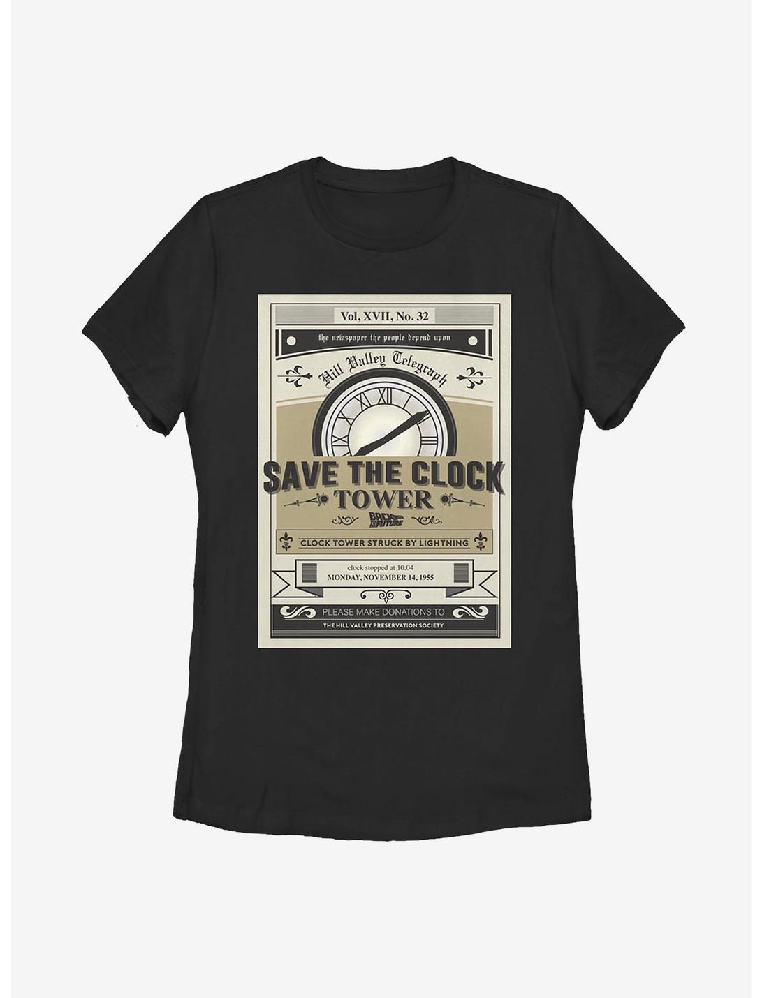 Back To The Future Clock Tower Flyer Womens T-Shirt, BLACK, hi-res